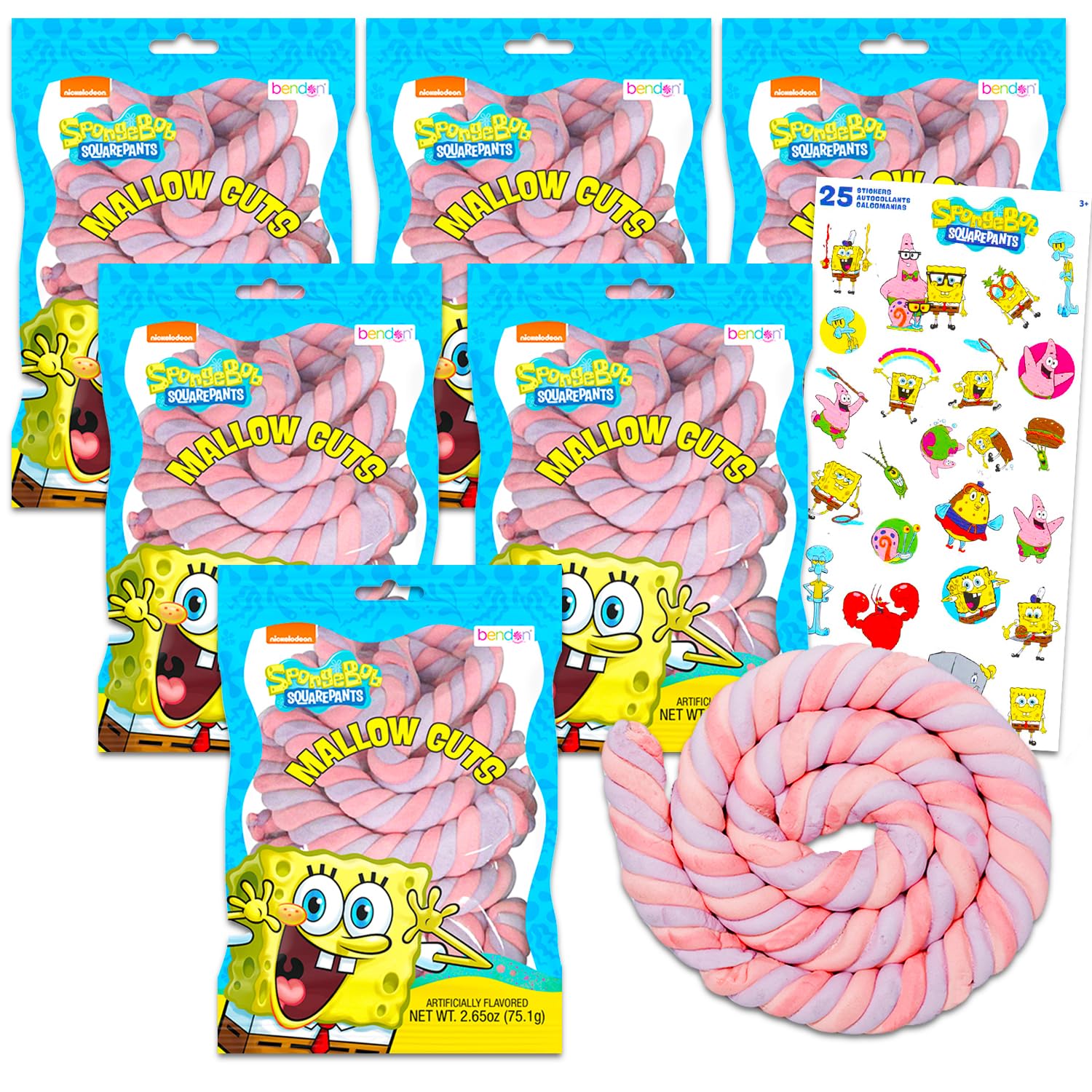1lb SpongeBob SquarePants Marshmallow Candy Bulk Halloween Party Favor Haunted House Decoration Candy Sweets - Mallow Guts Marsh Mallow Snack Treats Goodies for Kids - 6 Packs Individually Wrapped (2.95oz each)