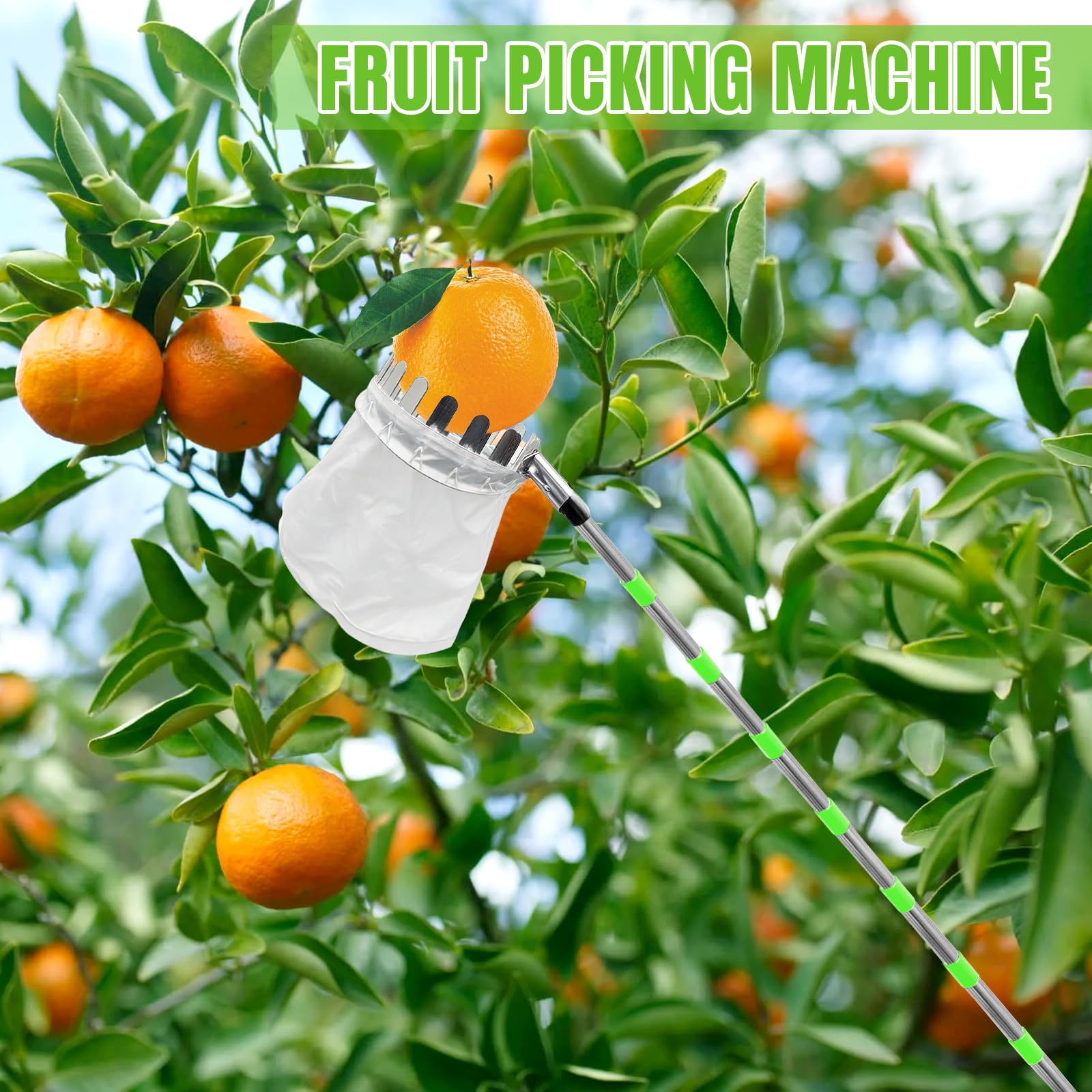Cueille Fruit Telescopique, Cueille Fruit Avec Manche Télescopique 3.8m, Cueille-Fruits En Acier Inoxydable Avec Sac En Coton, Poteau Réglable Cueille Fruit Pour Pommes Poires Oranges Pêches