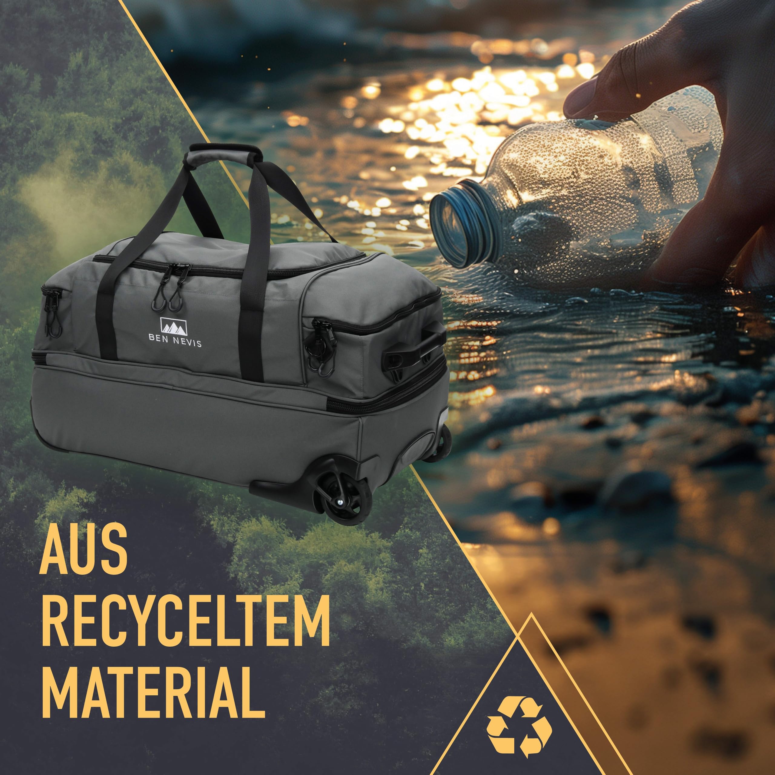 BEN NEVIS Reisetasche mit Rollen 80l [Recycelt] – 3-in-1 Tasche & Trolley & Rucksack | Luggage | Faltbare Reisetasche Damen und Herren Groß | Reisetaschen Rucksackfunktion | Travel Bag | Duffel Bag