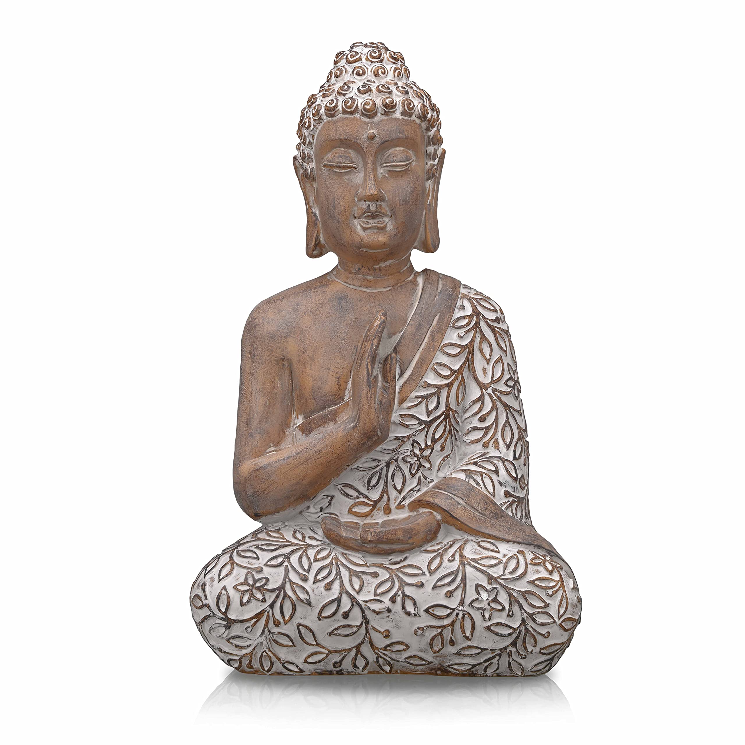 TERESA'S COLLECTIONS Figura de Buda, 36,5 cm Resina Sentado Figura Decorativa para el hogar, Oficina, jardín, balcón, Patio, Resistente a la Intemperie, Escarcha Escultura Feng Shui
