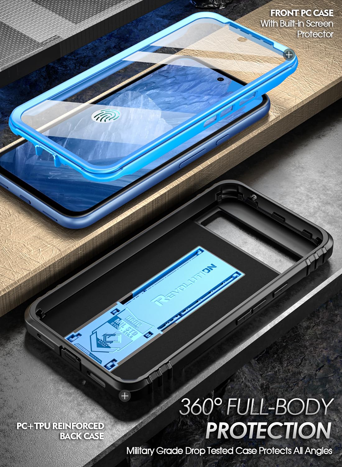 Poetic Revolution Case Compatible with Pixel 8A 5G, Full Body Rugged Shockproof Protective Cover Case with Kickstand - Image 3