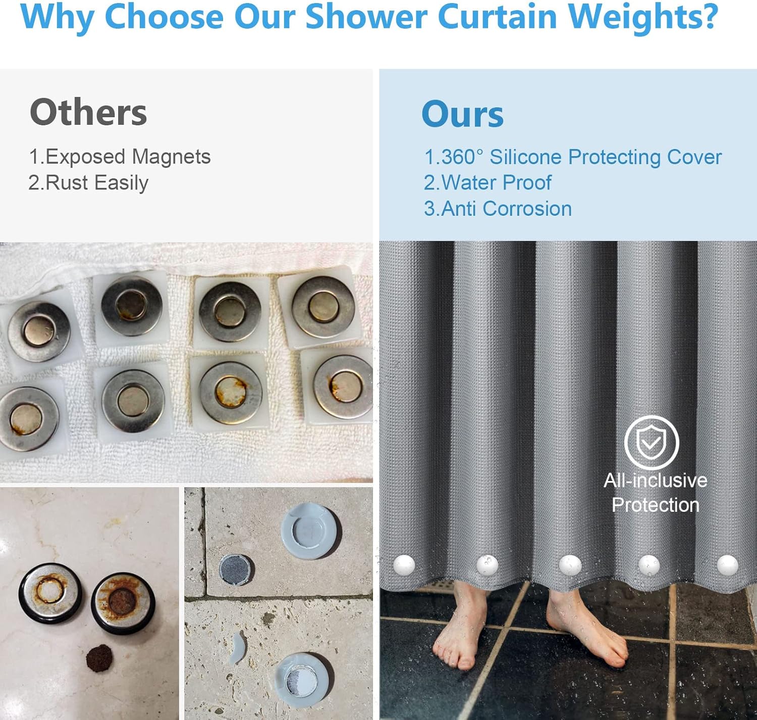 VANZAVANZU 10 Pairs Shower Curtain Weights, Silicone Wrapped Magnets, Heavy Duty Magnets Prevent Curtain Liner from Blowing, Rust-Free, White