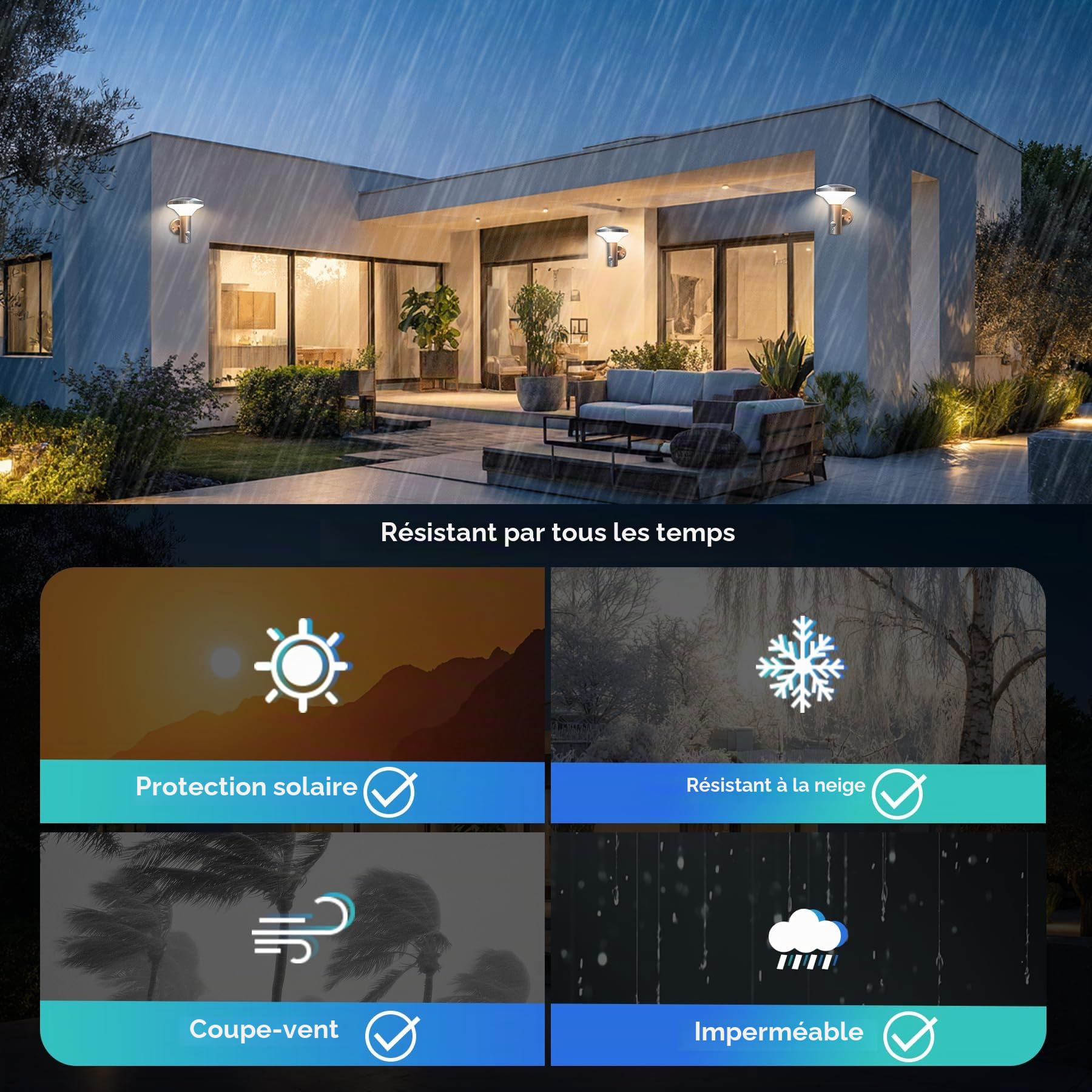 NBHANYUAN Lighting LED Lampe d'extérieur avec Détecteur de Mouvement,Lampes Murales Extérieur pour Balcon,Argent SUS316 Acier Inoxydable 3000K Lumière Blanche Chaude 9W IP54 220-240V