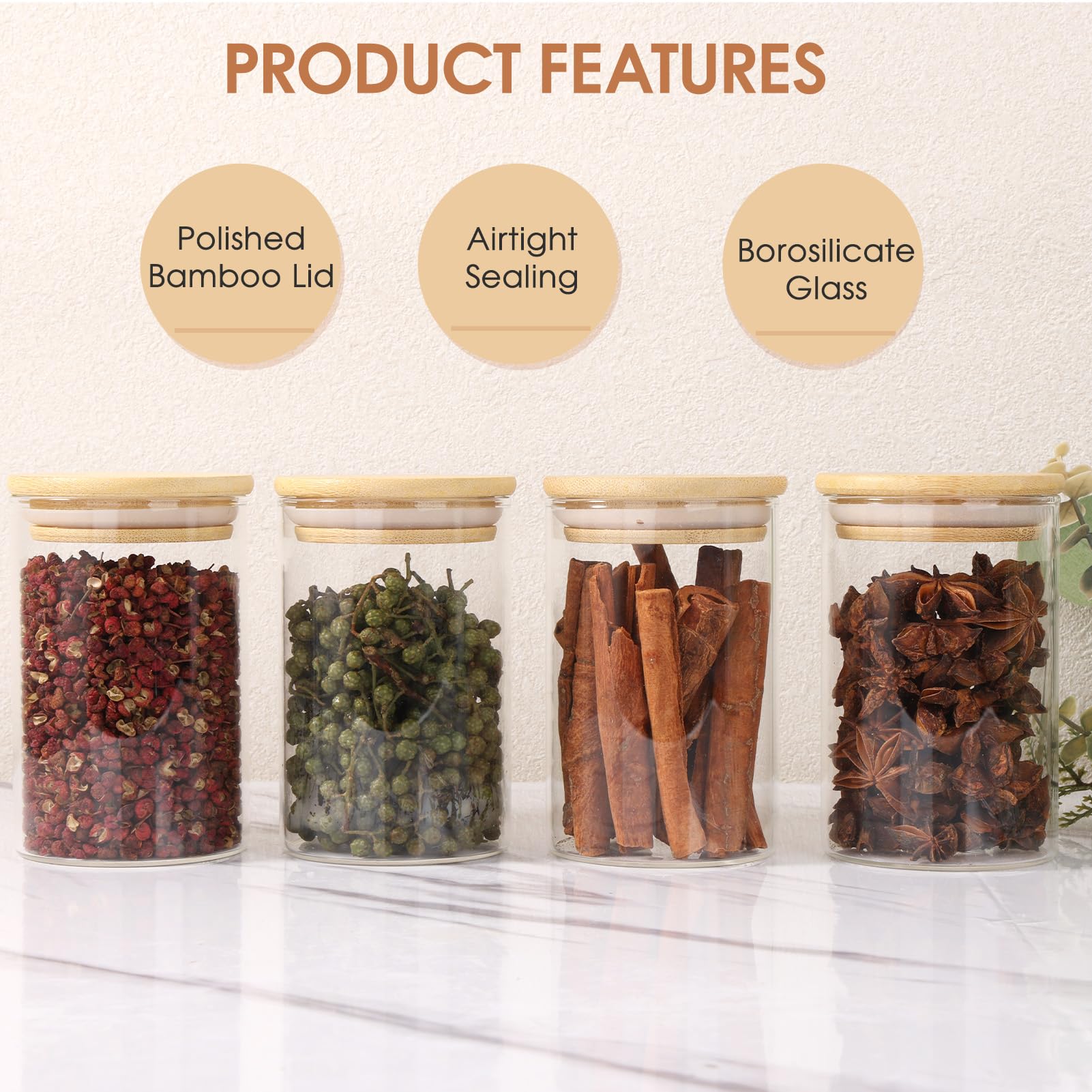 FoiiLiio 12 Bocaux à Épices Ronds en verre 200 ml avec couvercle en Bambou, RéCipient à ÉPices, Ensemble de Pots à ÉPices, Boite a Epices Cuisine Rangement avec Étiquettes Vierges