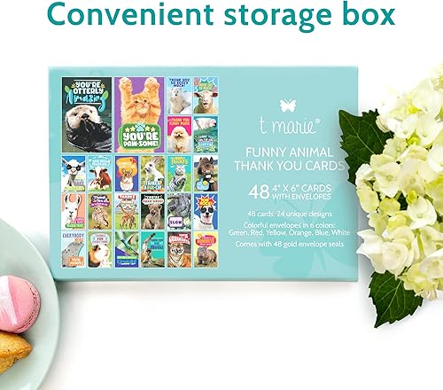 Miniatura 6 de T MARIE 48 divertidas tarjetas de agradecimiento con sobres coloridos y calcomanías doradas, juego en caja de 4 x 6 pulgadas para tarjetas de