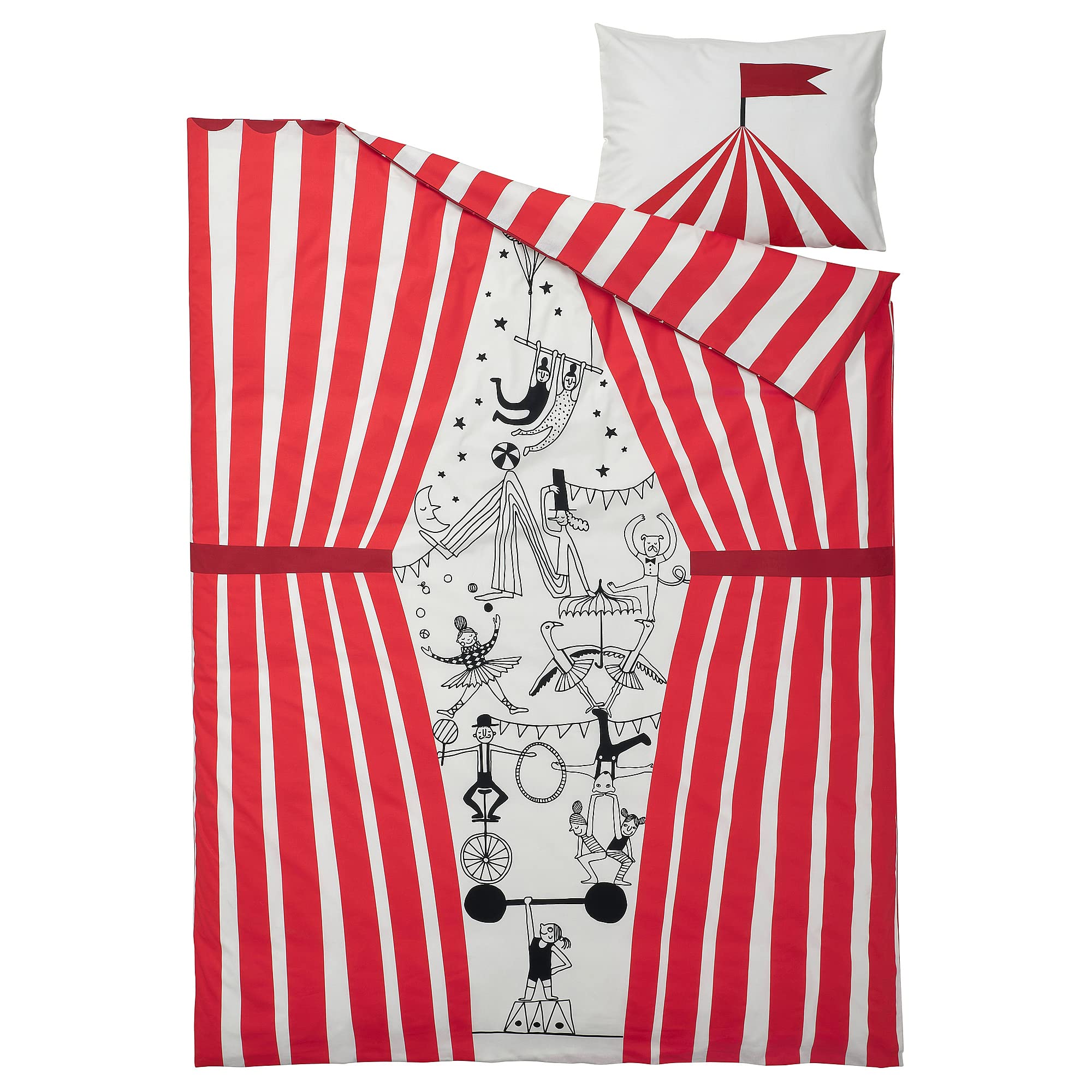 IKEA BUSENKEL Bettbezug und Kissenbezug, 150x200/50x60 cm, Zirkusmuster rot/weiß Küche, Haushalt & Wohnen