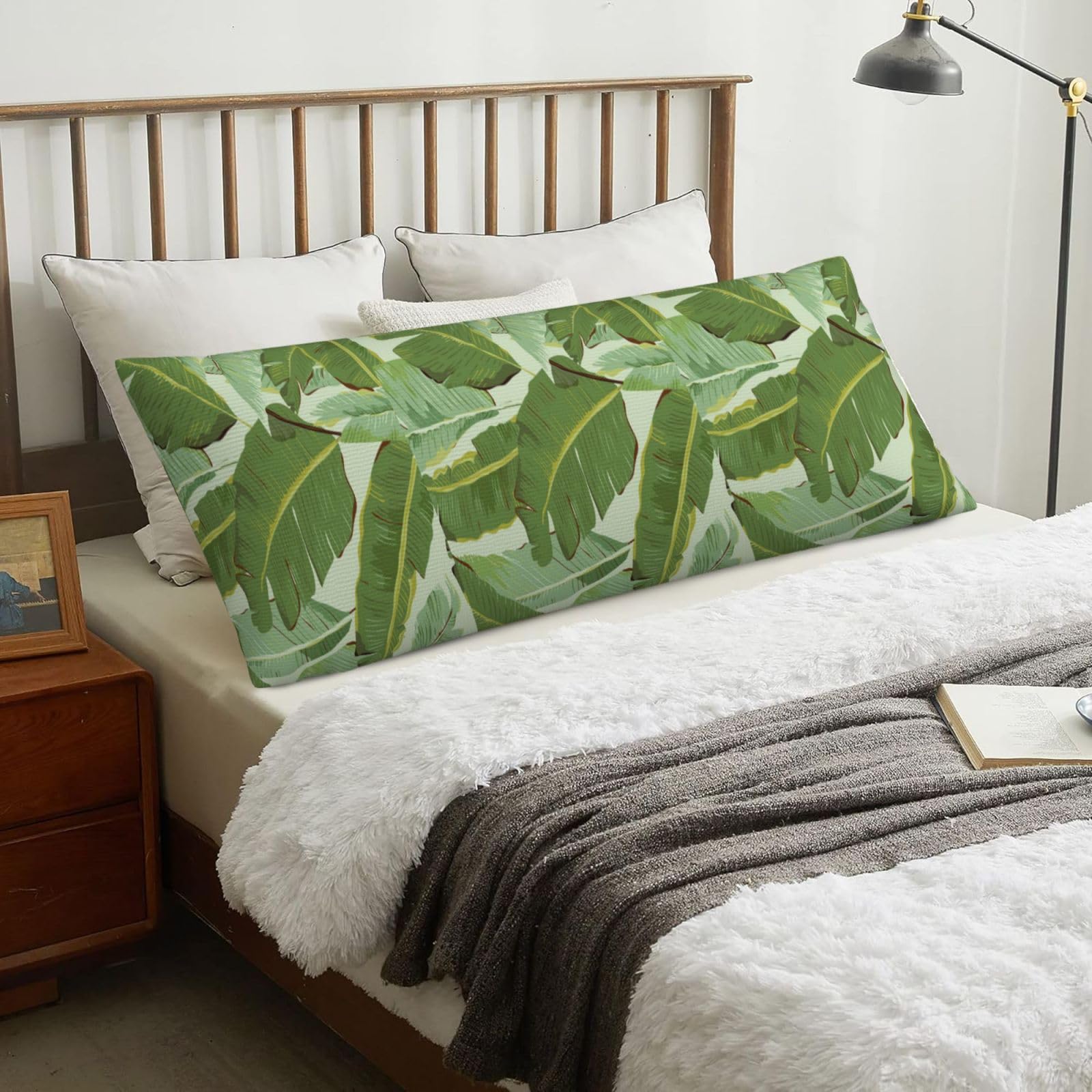 Tropical Plant Leaf, Body Pillow Cover with Zipper,Long Body Pillowcase 20 x 60 in