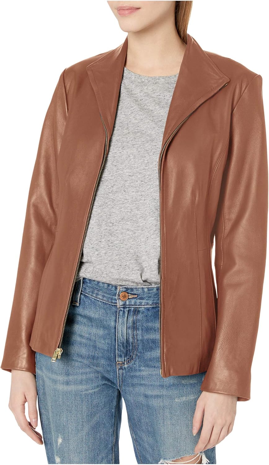 Cole Haan Women's Leather Wing Collared Jacket (Standard and Plus Size)