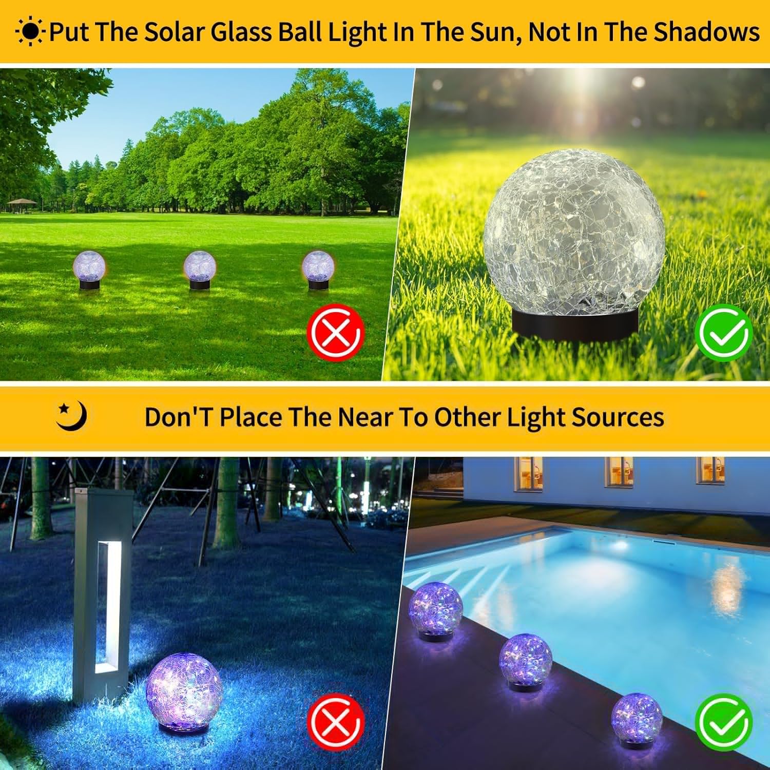 4 luci solari a globo per esterni, impermeabili, per giardino, sfera di vetro incrinato, luci solari per esterni, decorazioni per esterni e esterni, per patio e cortile, prato, cortile