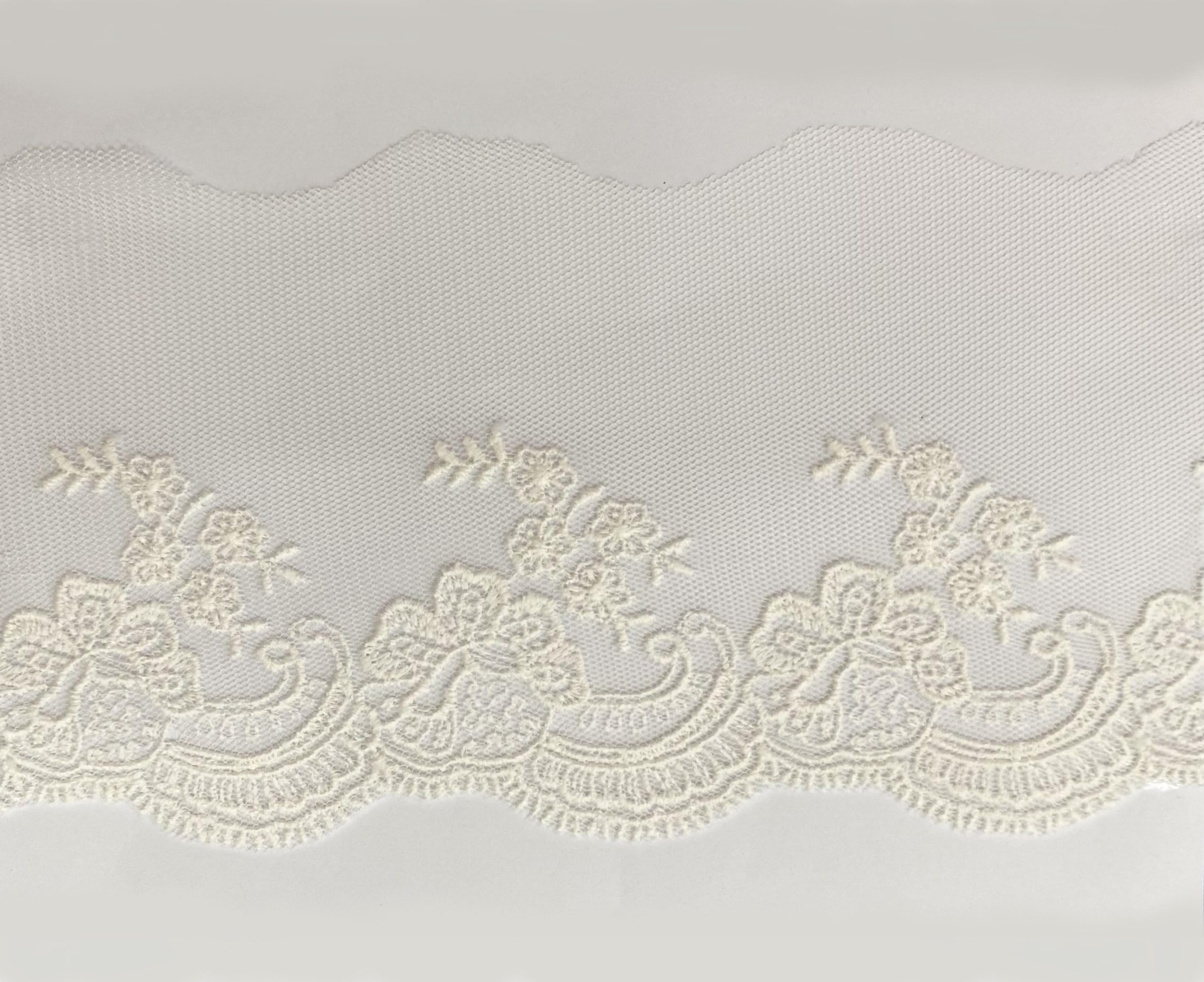 MAB Polyester Embroidered Net Lace used as Garment Accessories | for DIY sewing laces for dress | Decorative Ribbon and Trim - 3yards length / 15cm width | Art no. TX62-4055 (Off White)