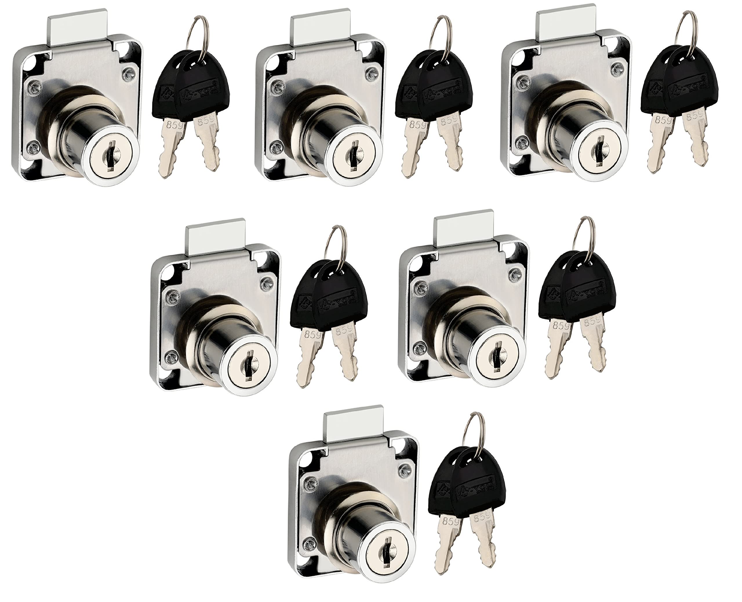 4-YOU Heavy Duty Zinc Multipurpose Lock for Furniture Drawer Cupboard Cabinet with 2 Reversible Keys | Rust Protected Lock for 22 MM Panel Thickness (Silver, Pack of 6)