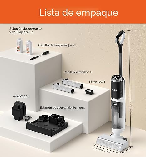 Miniatura 8 de IMAGIC M3 Aspiradora en seco y húmedo, trapeador inalámbrico todo en uno para suelos duros, limpiador de suelos ligero para suciedad pegajosa con