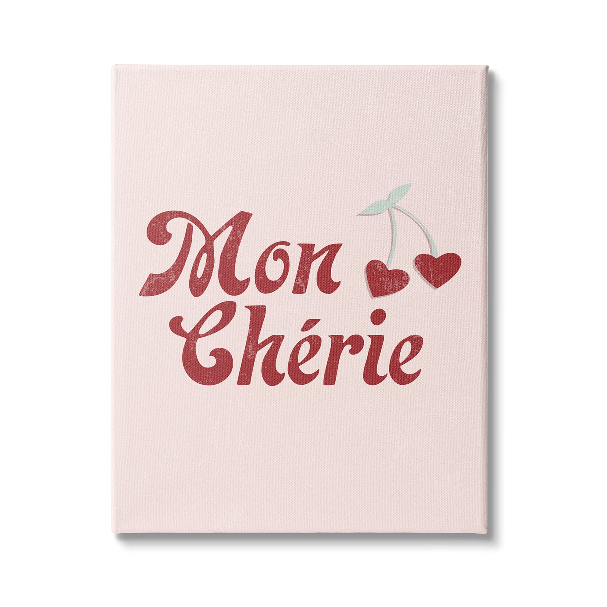 Stupell IndustriesMon Cherie French Phrase Red Heart Cherries, Design by Daphne Polselli Canvas Wall Art, 24 x 30, Pink
