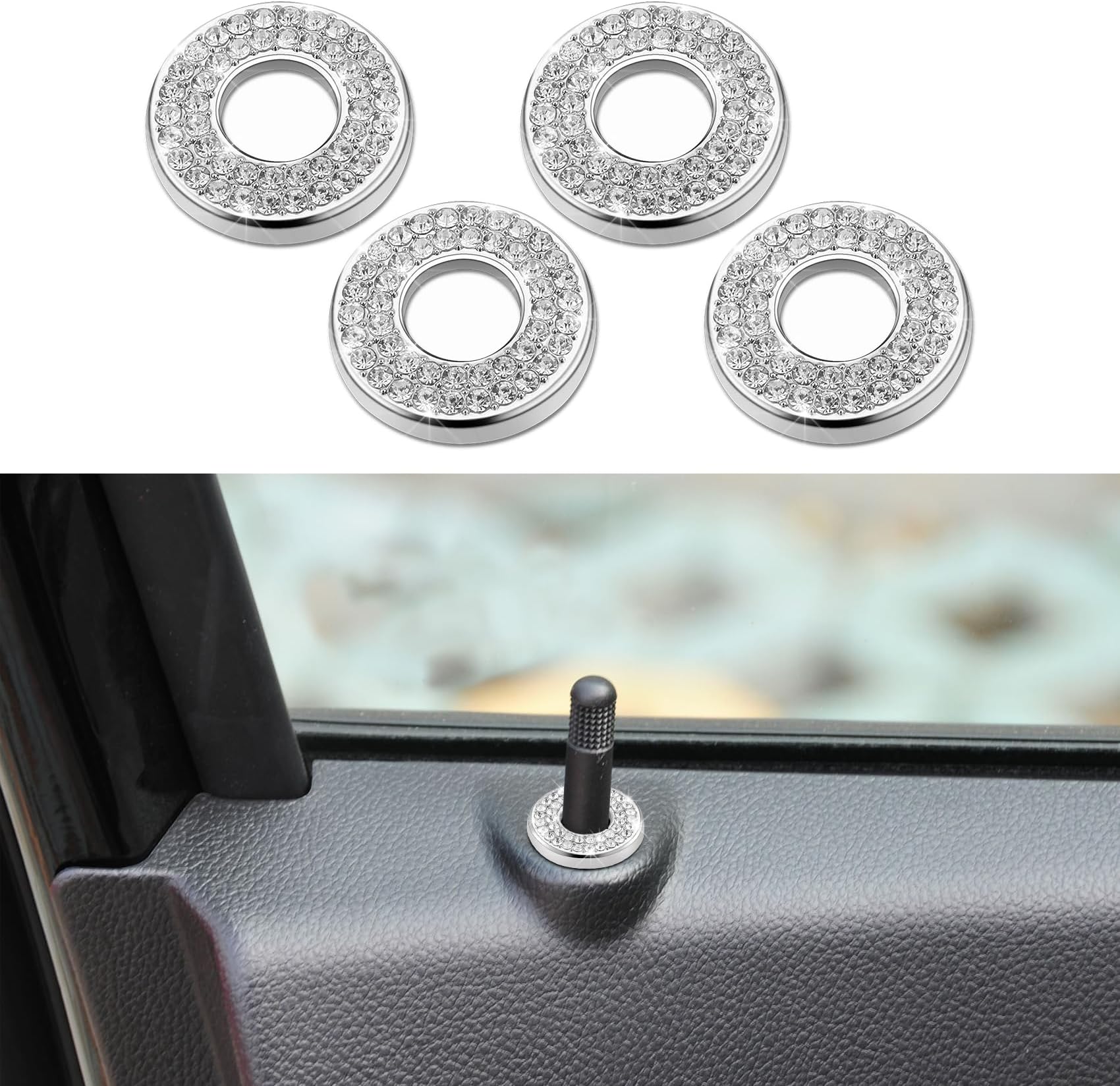 HAOBO 4PCS Bling Car Door Lock Inner Stickers, Bling Car Inner Door Lock Sparkle Stickers, Rhinestones Pull Rod Bolt Decorations Car Interior Accessories for Mercedes Benz C Class C200L GLC260