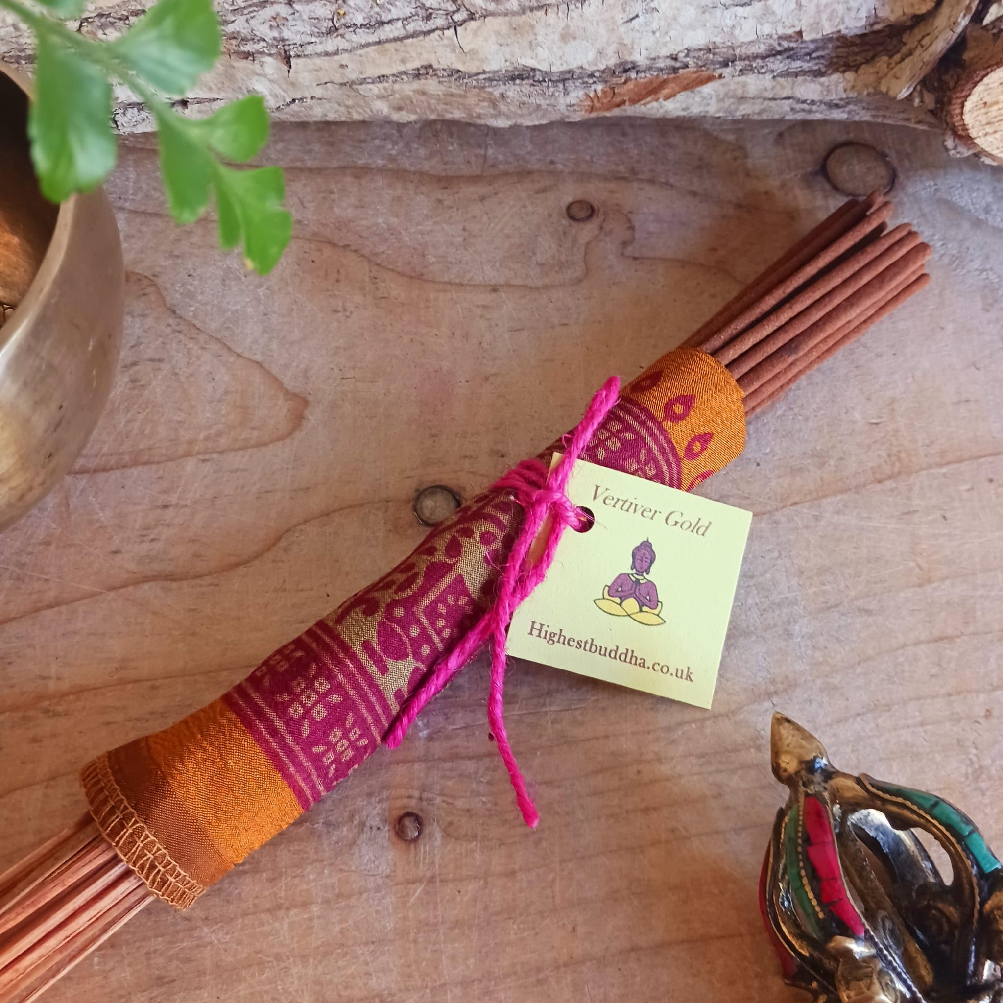 Highest Buddha Incense Sticks, 25 Pack, Handmade, in Sari wrap eco friendly (Vetiver Gold)