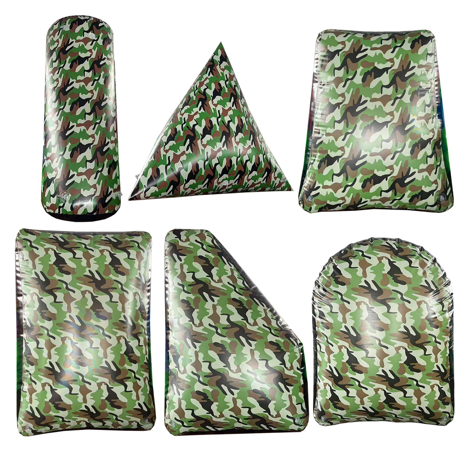 Juego De Búnkeres De Batalla Inflables De 6 Piezas, Obstáculos De Aire De Camuflaje/amarillo Para Tiro Con Arco, Paintball, Etiqueta Láser, Airsoft Y Juegos De Combate Al Aire Libre, (Color:Camuflaje)