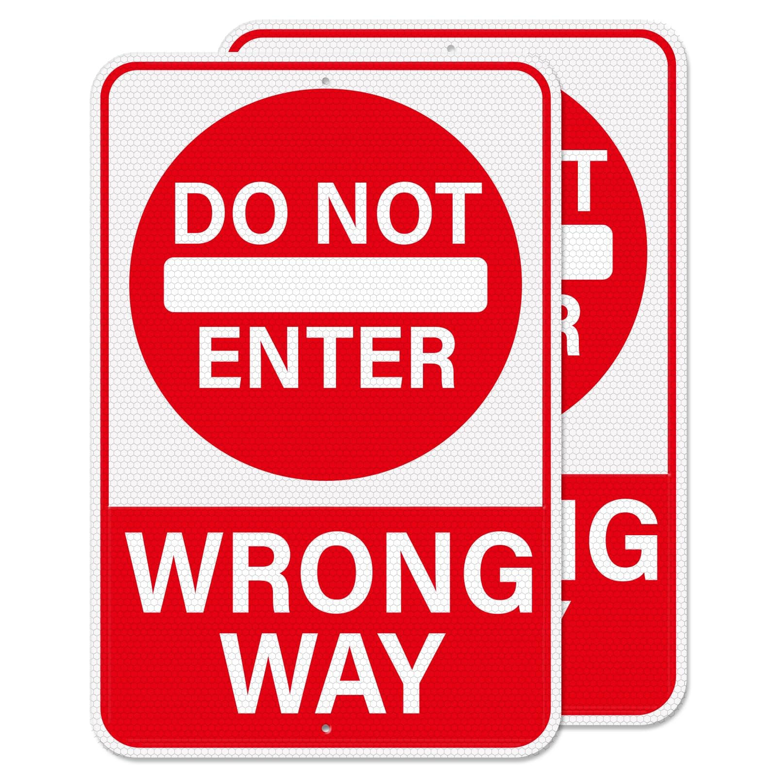 2 Pack Do Not Enter Wrong Way Sign 8 × 12 Inches Reflective Waterproof Fade Resistant Rust Free Aluminum Metal Warning Signage with Pre-Drilled Holes for Roads Driveways Parking Lots