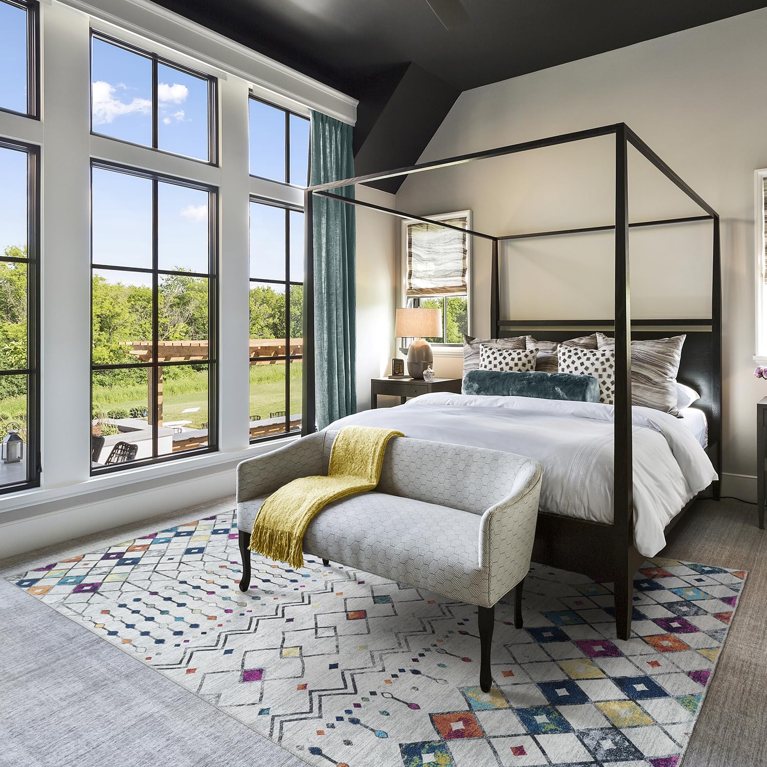 Mandala - Machine Washable Area Rugs 8 X 10 Ft, Stain Resistant Area Rugs, Durable Polyester Material, Patterned & Colorful Rug, Bedroom & Living Room