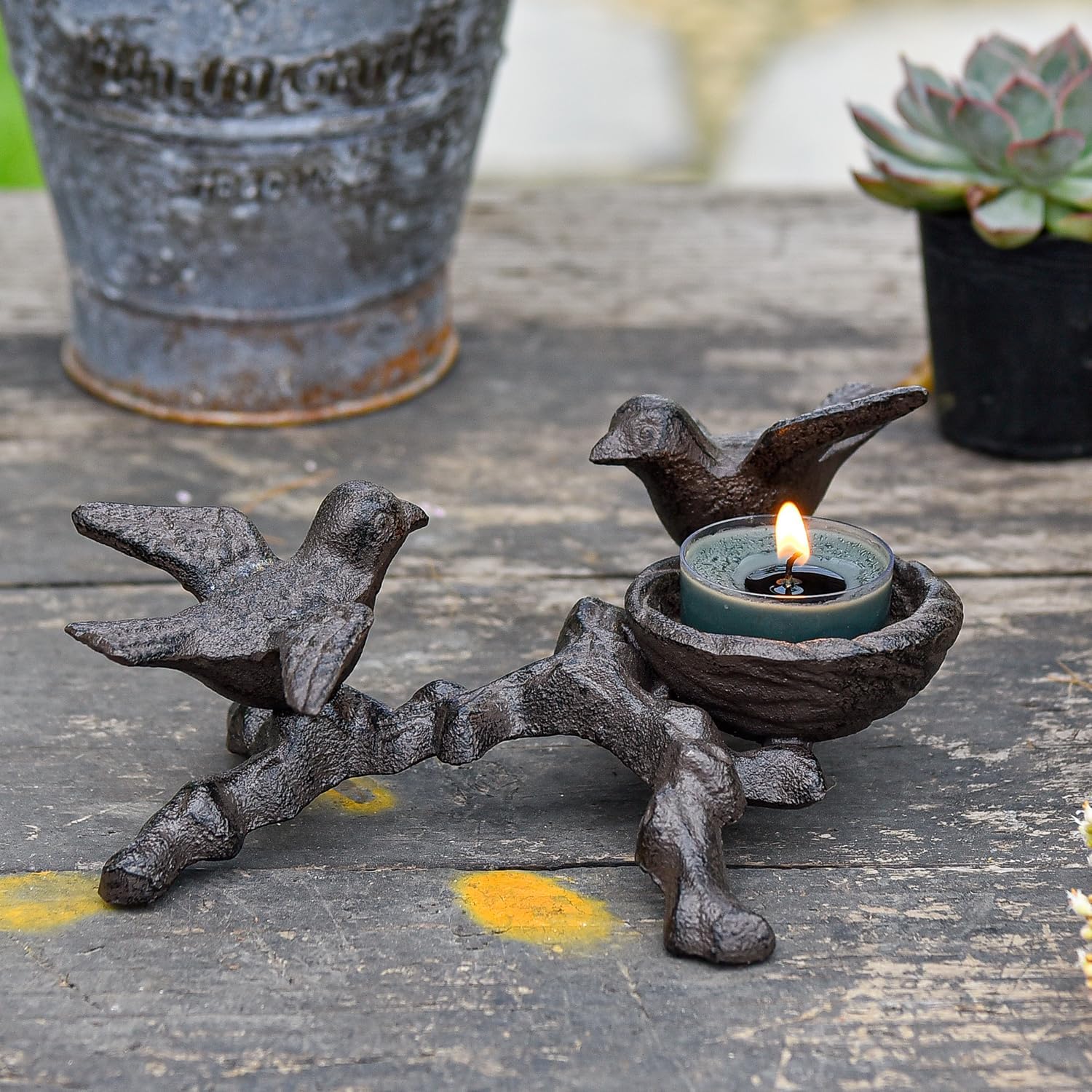 Sungmor Vintage Cast Iron Tealight Candle Holder, Lovely & Beautiful Birds Nest Design, Unique Tabletop Shelf Home Decor Pieces, Small Birds Statue Candle Holders Coffee Table Centerpieces Decor