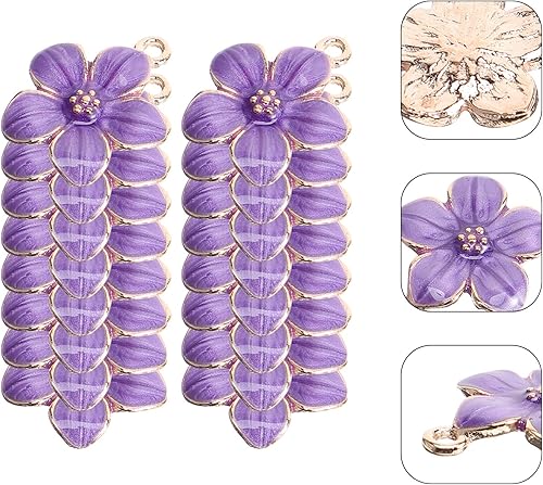 Miniatura 4 de TEHAUX 50 dijes de flores de cerezo, pequeños dijes de esmalte de flores moradas para hacer joyas, joyas de flor de cerezo para manualidades,