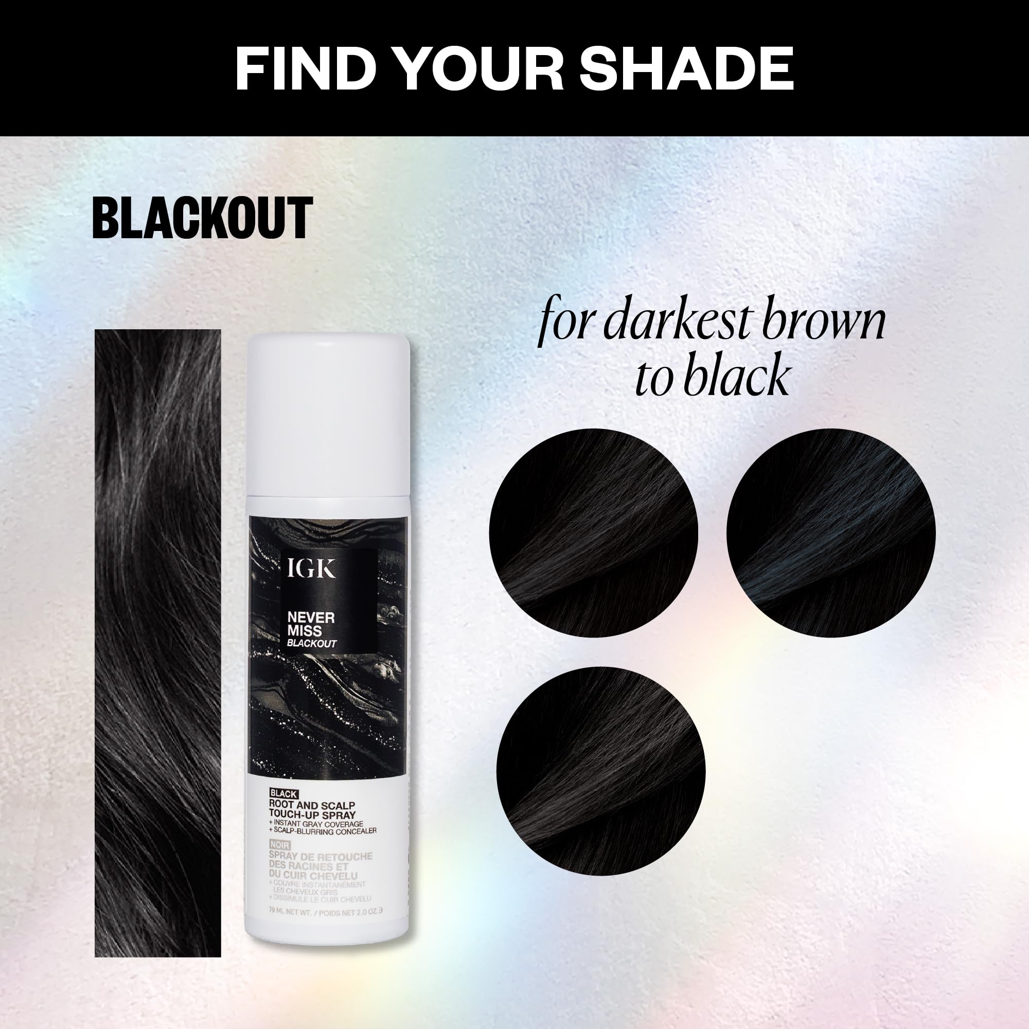 IGK Never Miss Root and Scalp Touch-Up Spray for Gray Coverage – Black Hair Color, Sweat-Resistant, Waterproof, Natural-Looking Root Concealer, 2.0 oz