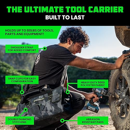 Miniatura 2 de Rhino USA Bolsa de herramientas (18 pulgadas) resistente de boca ancha con cremallera para hombres, bolsas grandes para herramientas con bolsillos