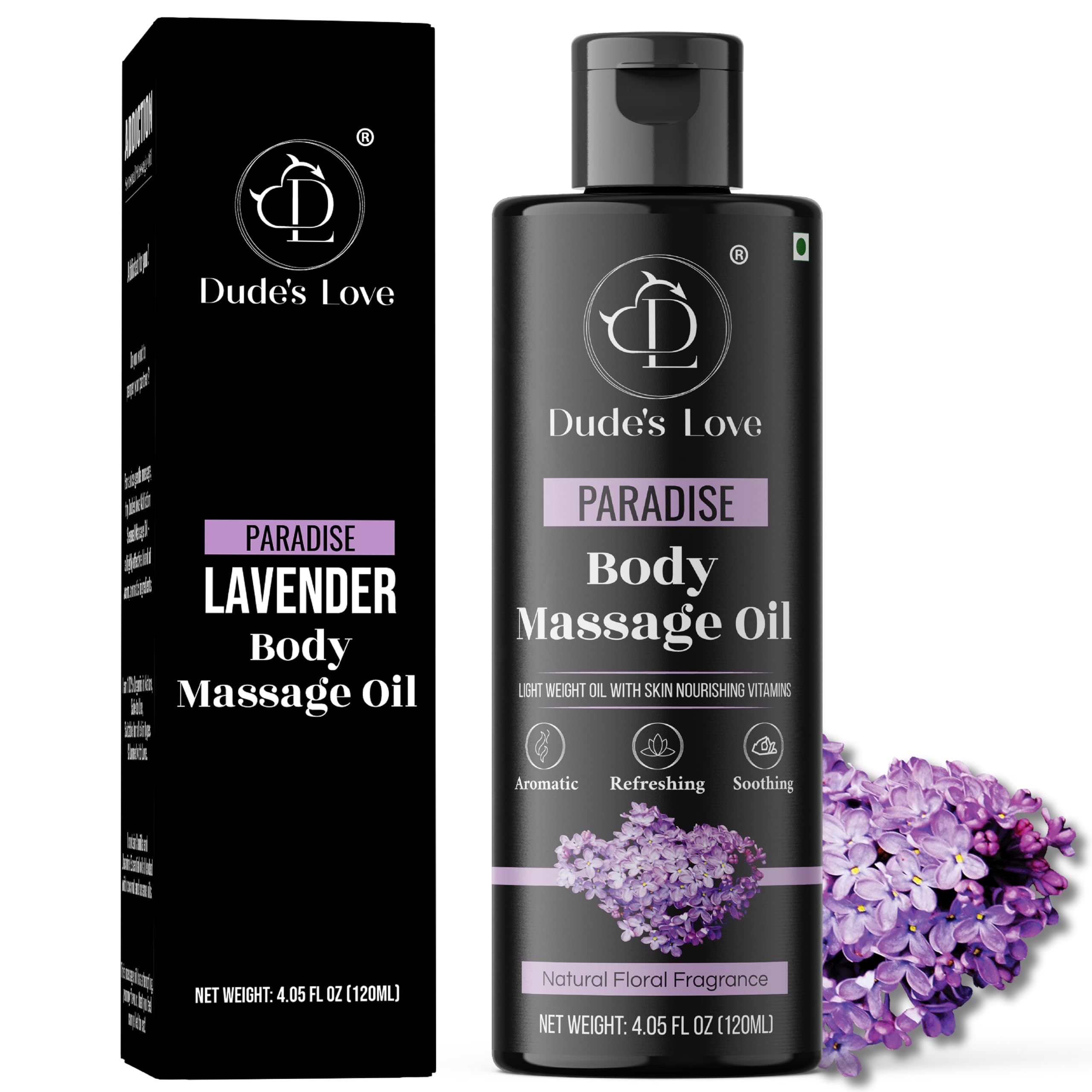 Organic - Lavender Floral Edible Body Massage Oil - Relaxing, Calming & No Stain | Non-Sticky Aromatherapy Oil With Orange Blossom & Lavender Essential Oil