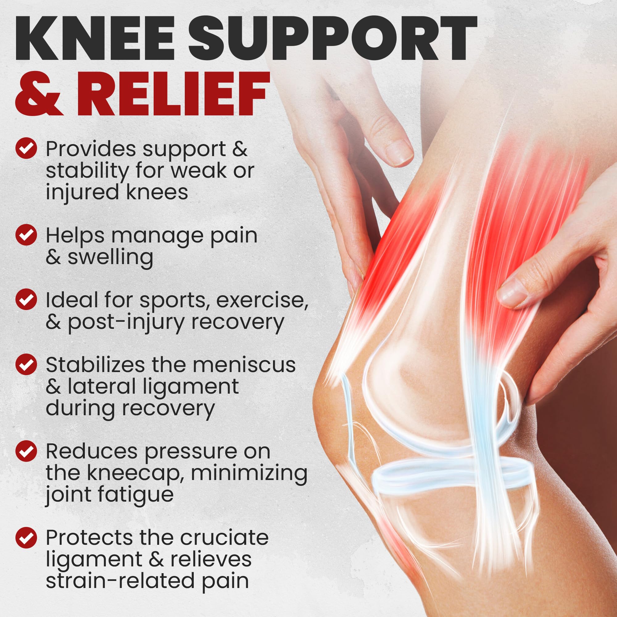 Rodillera - Rodilleras Ortopédicas para Menisco y Ligamentos, Compresión Estabilizadora y Soporte Deportivo para Rodilla, Ideal para Running, CrossFit, Baloncesto y Fútbol (Rojo, L)