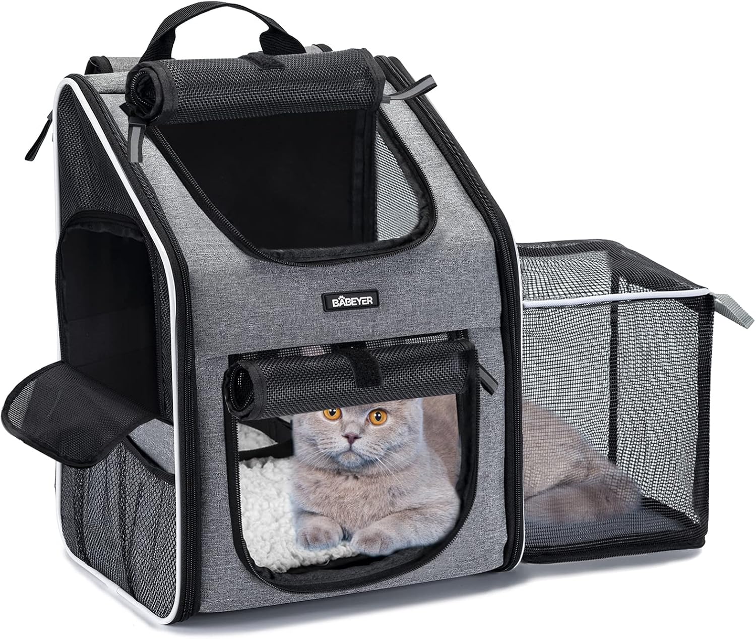 BABEYER Cat Backpack Carrier, Expandable Large Pet Carrier Backpack for Small Dogs, Medium Cats, Dog Backpack Carrier for Travel Hiking-Grey