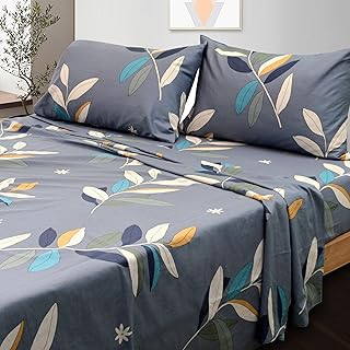 Essina Cotton Bed Sheets Set – 4-Pcs Super King Bedding Set with Deep Pocket Fitted Sheet, Flat Sheet, 2 Pillow Cases– 620-Thread Count- Cotton Bed Sheets Super King Size – Foliage