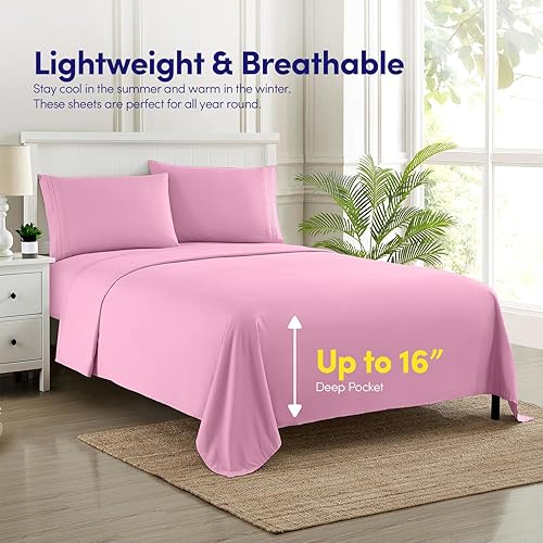 Vista 96 de 1500 Supreme Collection - Juego de sábanas extrasuaves con esquinas tipo bolsillos profundos, ropa de cama hipoalergénica sin arrugas, más de 40