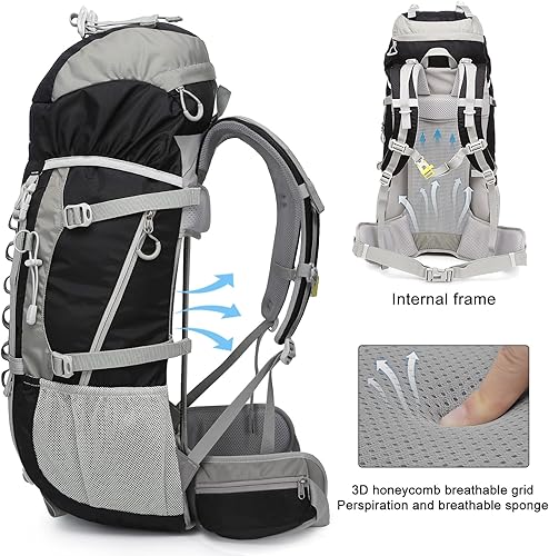 Miniatura 2 de Mochila de senderismo con marco interno de 70 L55 L35 L, mochila de camping ligera de nailon con cubierta de lluvia, mochilero de alto rendimiento