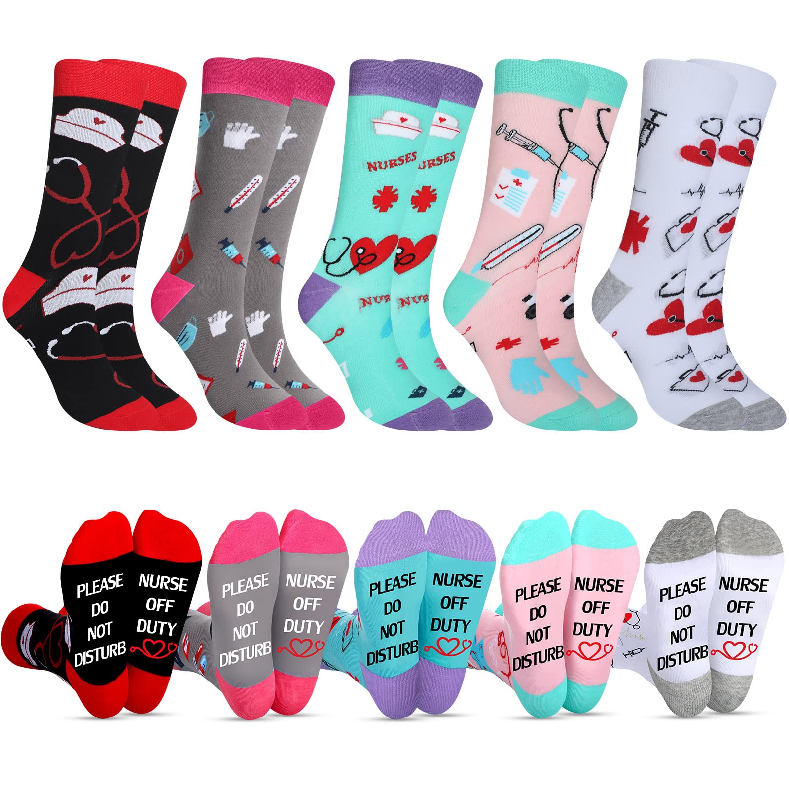 Vicenpal5 Pairs Please Do Not Disturb, Nurse off Duty Socks,nursing Theme Appreciation Gift, Funny Novelty Socks for Nurses Day Birthday Christmas, 6-12