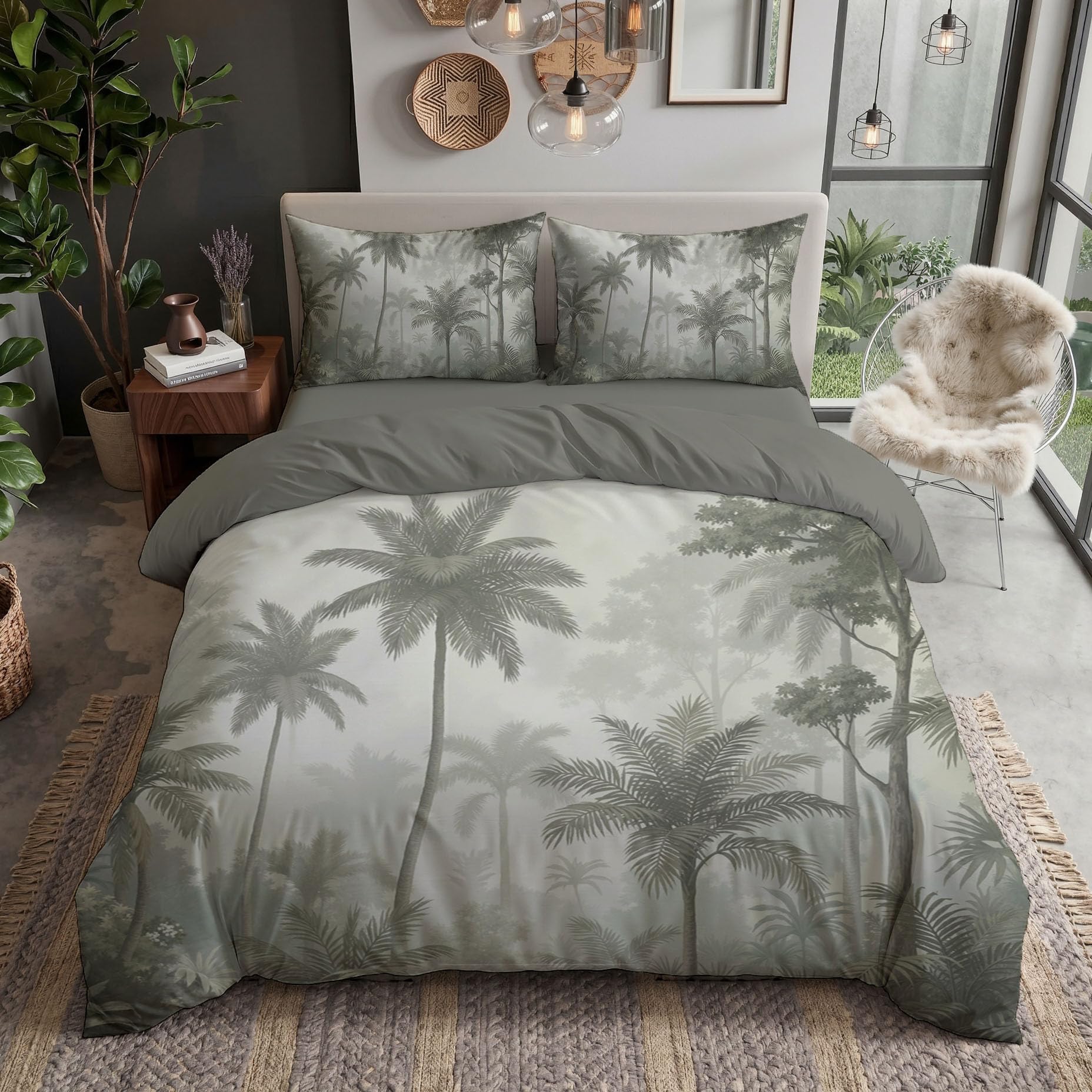 Parure couette forêt tropicale 240x260cm grand lit adulte avec housse zippée microfibre