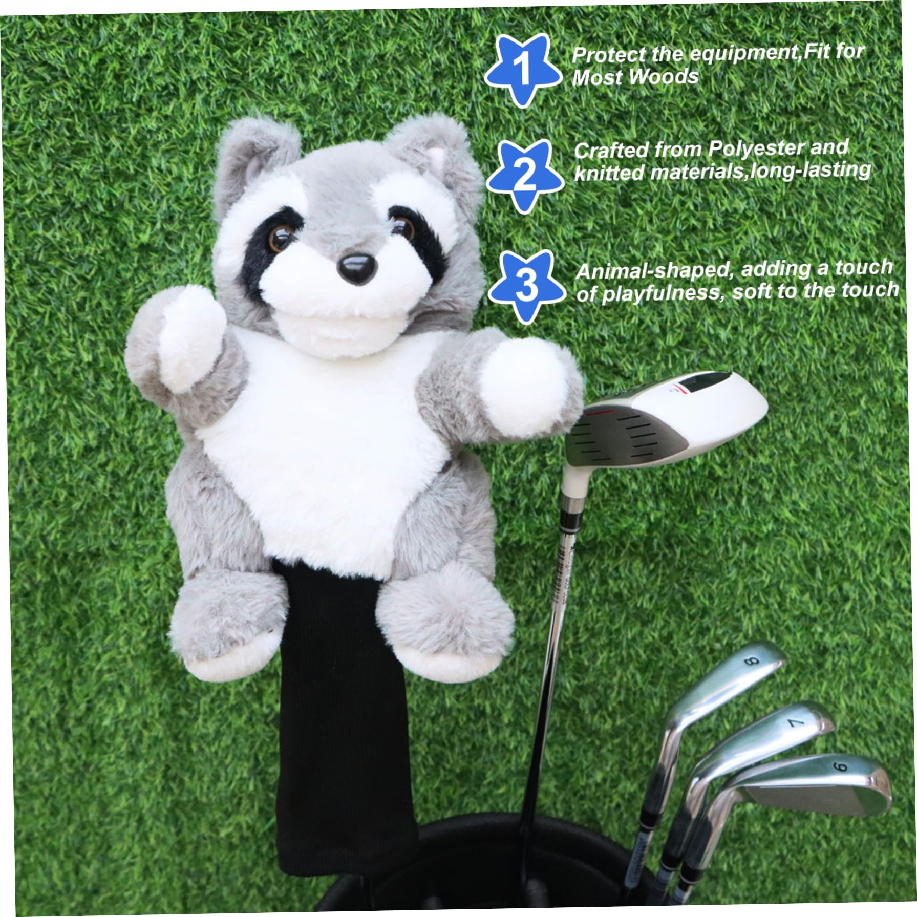 Divertenti coprimazze da golf, graziosi coprimazze da golf in peluche a forma di procione, da morbidi per uomo e donna