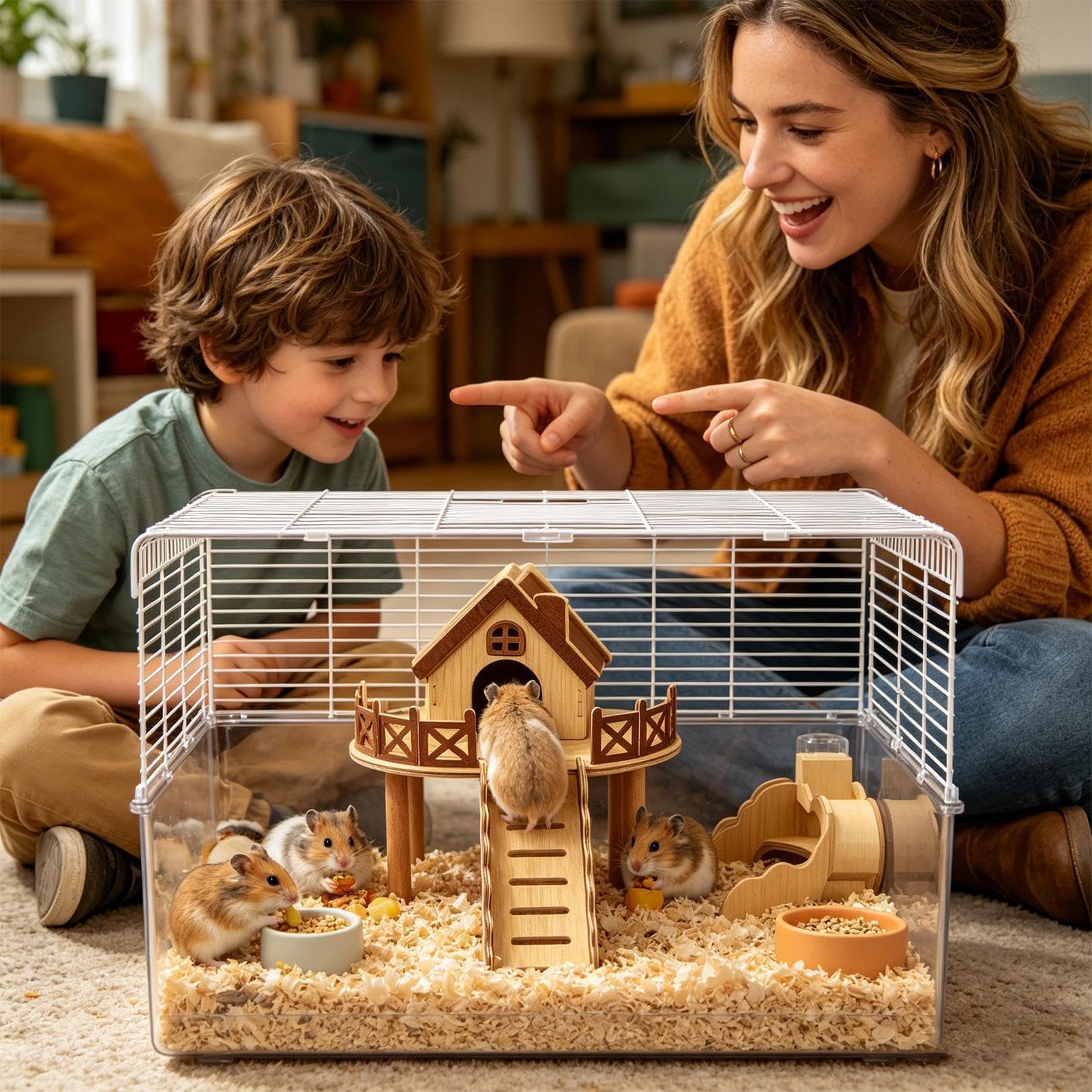 Hamsterholz-Lebensraum, 26 x 25 x 26 cm, Chinchilla-Aktivitätsspielset, natürliches Holz, Käfigbrücke, Kleintier-Lebensraum-Zubehör, mehrstufiger Übungsbereich, geeignet für Rennmäuse