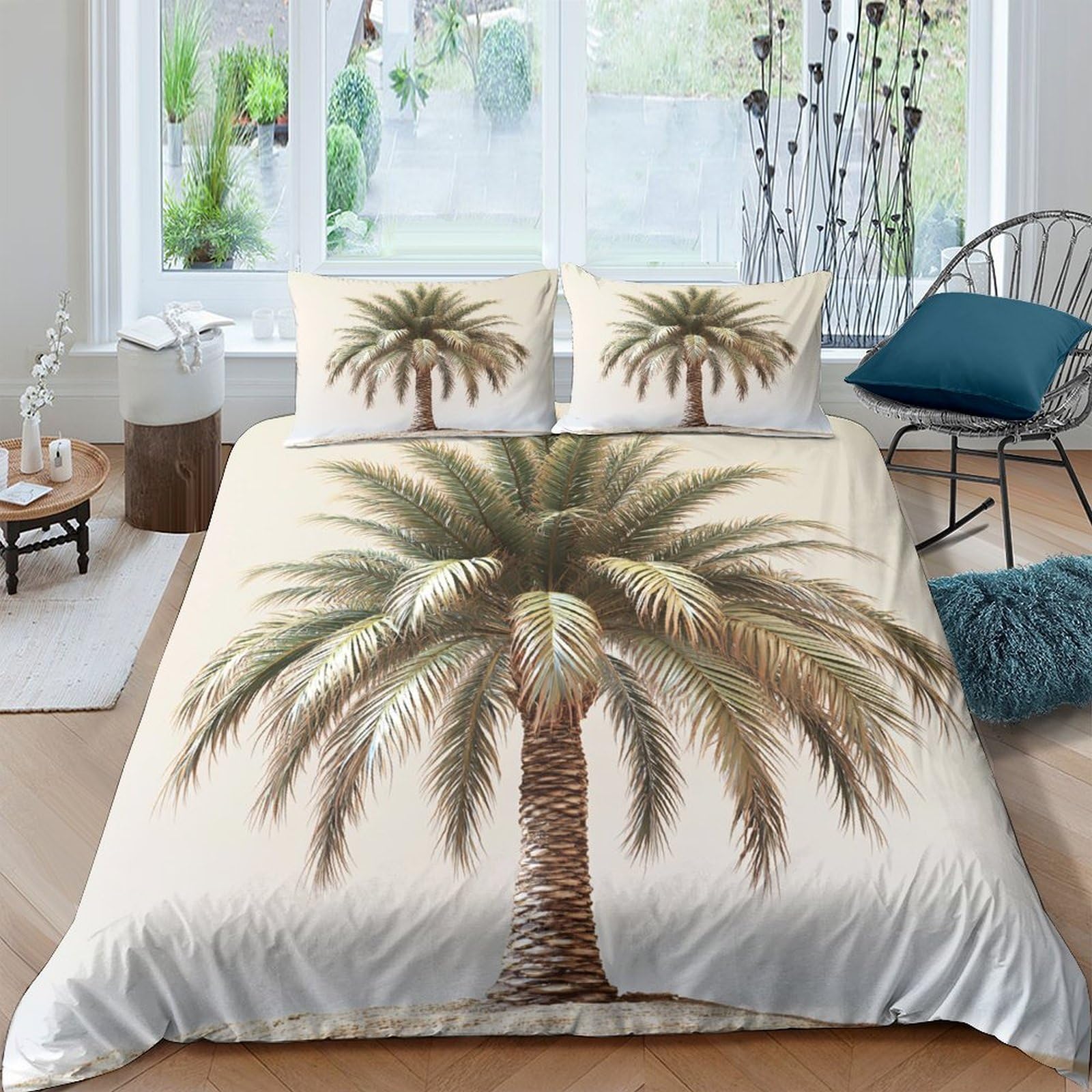 Ctjqhvkz Style-5 3D Printed Palm Tree Fitted Sheet Microfiber Soft Bed Cover Tropical Leaves Mattress Cover For Bedroom Guest Room Decor Single（135X200cm）