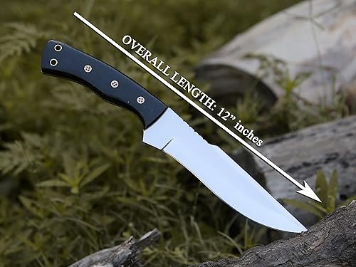 Miniatura 3 de HMC - Cuchillo de acero inoxidable D2 pulido a mano, cuchillos de caza de hoja fija, cuchillo de caza de ciervos de espiga completa, cuchillo de