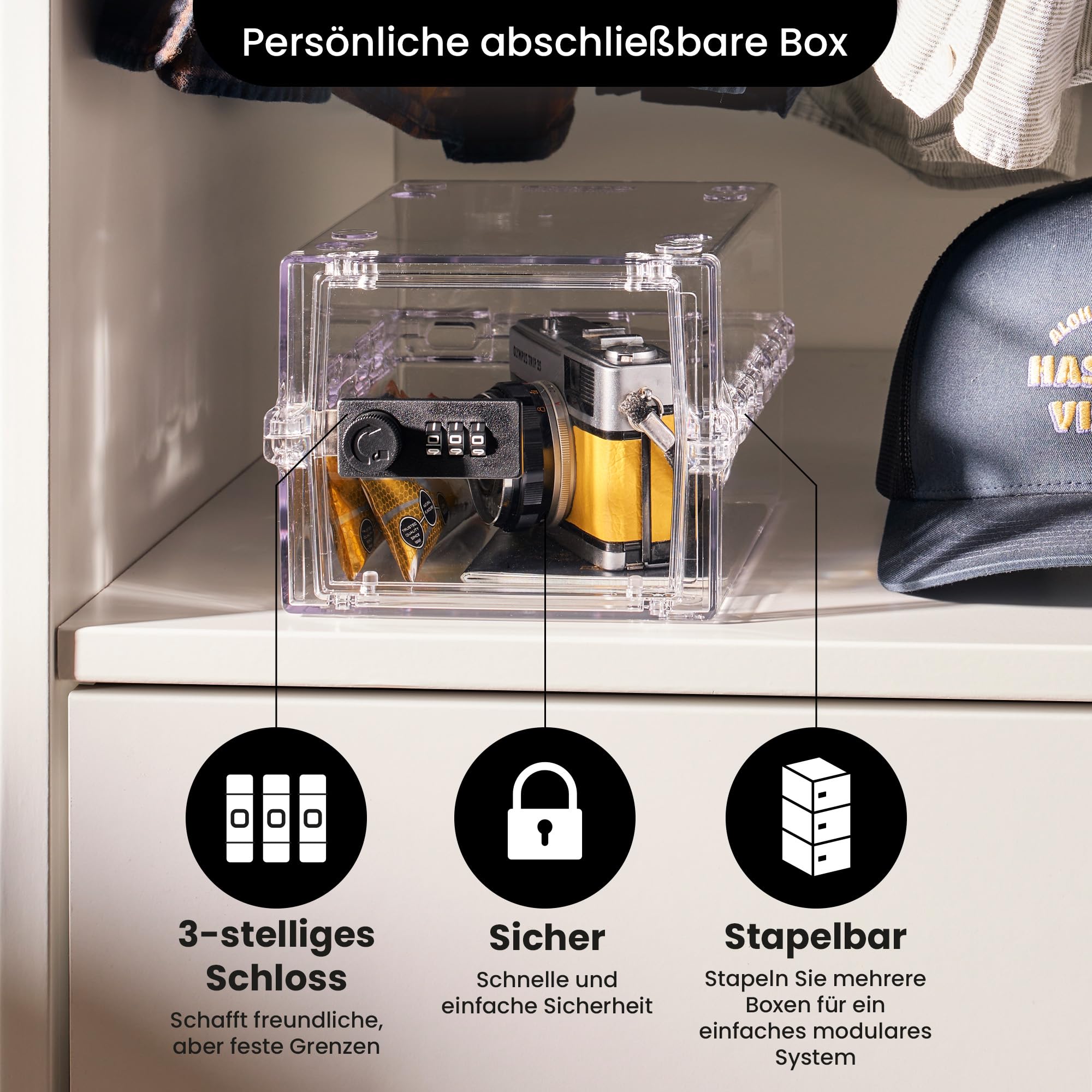Lockabox Mini™ | Kleine abschließbare Box mit Zahlenschloss (A5-Größe) | Mini-Aufbewahrungsbox für kleine Medikamente, Snacks & Mobiltelefone | Außenmaße 22,3 x 15,4 x 12 cm (Kristall)