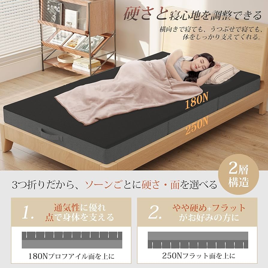 （限定特価！）ATOPEN 高反発マットレス 極厚10cm 折り畳みマットレス Amazon｜マットレス シングル 3つ折り- ATOPEN 高反発マットレス