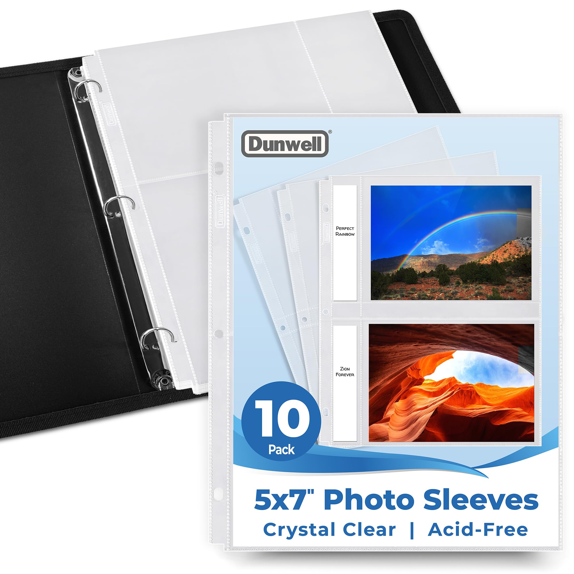 Dunwell 5x7 Photo Sleeves for 3-Ring Binder, (10 Pack) for 40 Pictures, Each Sheet Protector Holds Four 5 x 7 Pictures or Postcards, Acid-Free Poly Plastic Photo Album Refill Pages