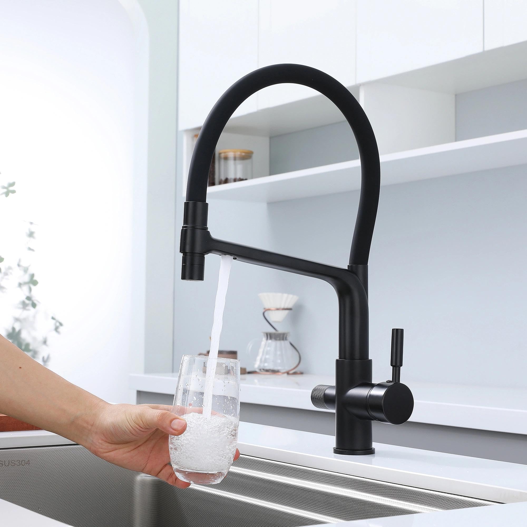 grifo 3 vias negro,grifo osmosis 3 vias grifo cocina flexible Grifería para Fregadero de Cocina Osmosis con Caño Flexible y Doble Mango Pulverizador 3 en 1 negro