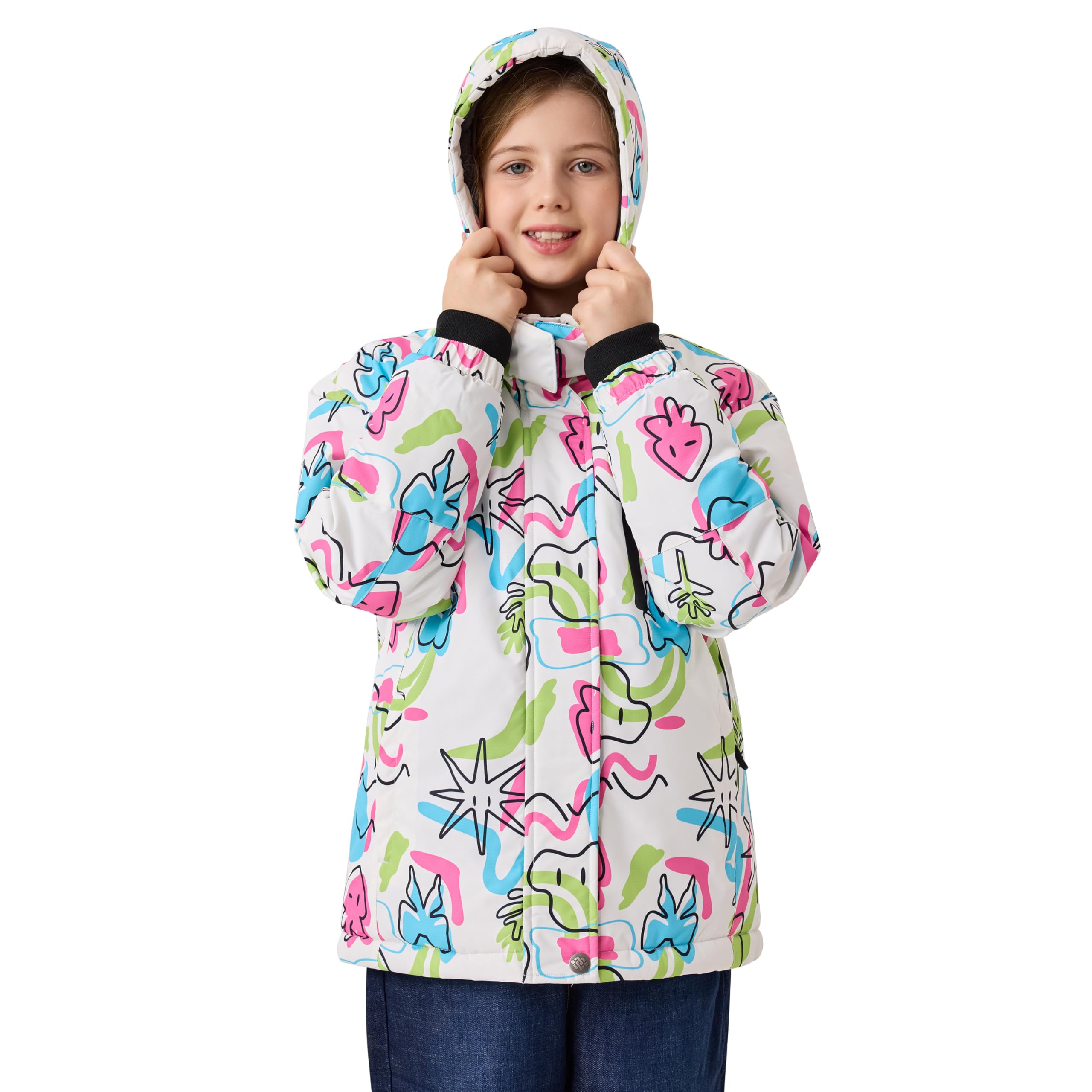 MoFiz Kurtka zimowa Dziewczęca Kurtka narciarska Dziewczęca Kurtka puchowa Wodoodporna Wiatroszczelna Polar Kurtki Dziewczęce Kurtka Softshell z kapturem