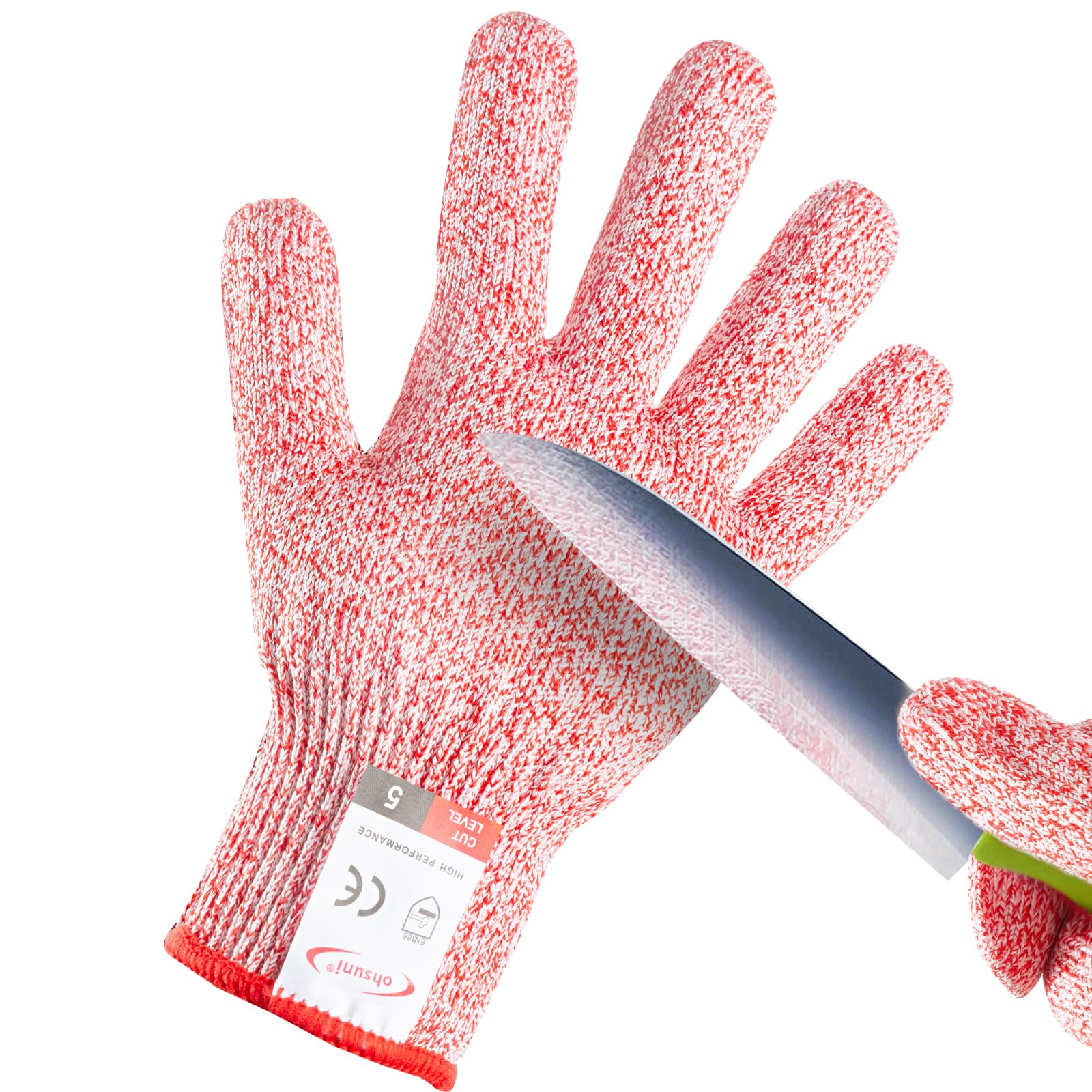 ohsuni Cut Resistant Gloves, 1 Pair, Small, Red, Food Grade, Cut Proof, Breathable, Textured Grip, Ideal for Kitchen, Oyster Shucking, Fish Filleting,