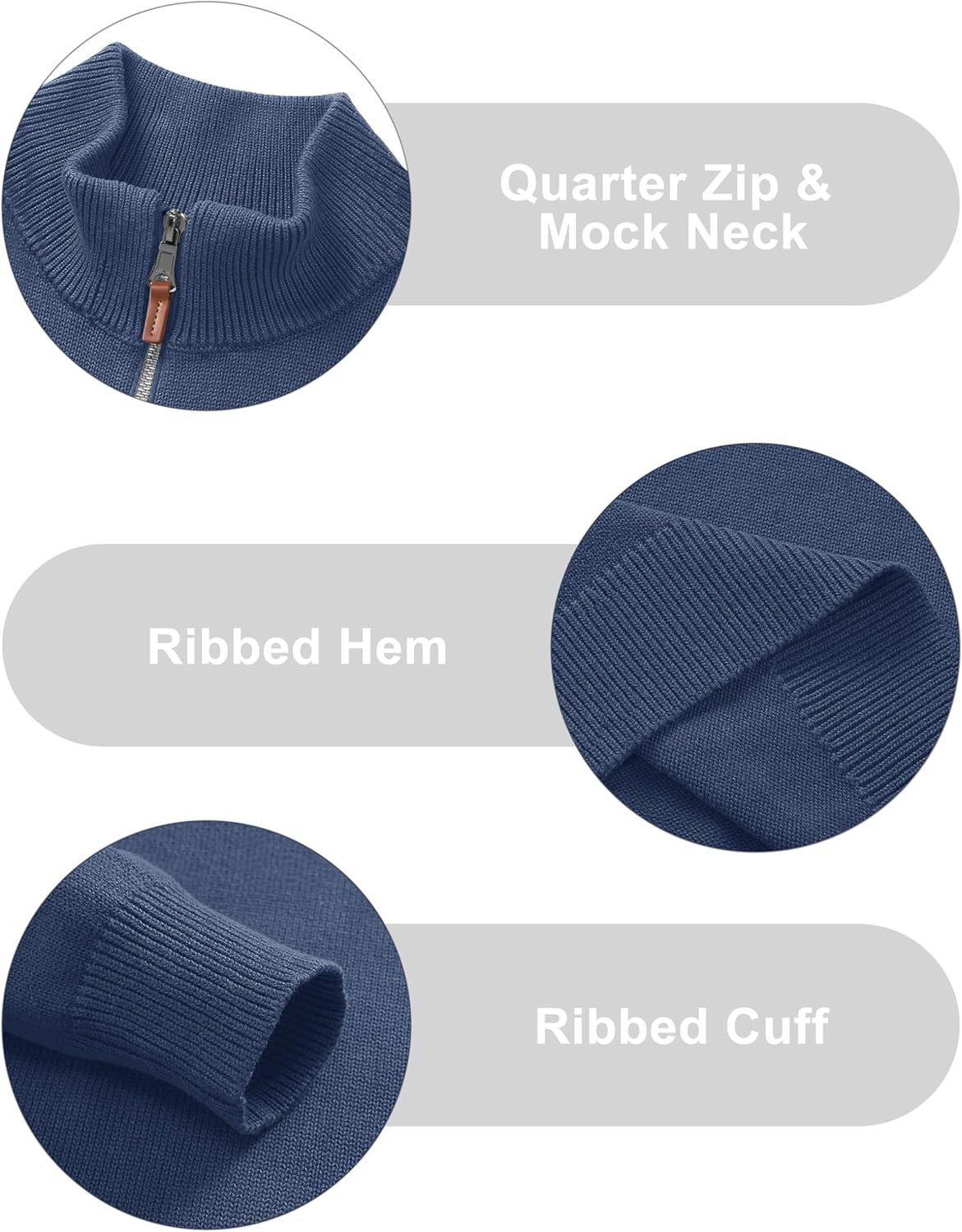 Cotrasen Mens Sweater Quarter Zip Pullover Casual Knit Cotton Long Sleeve Mock Neck Polo Sweaters - Image 6