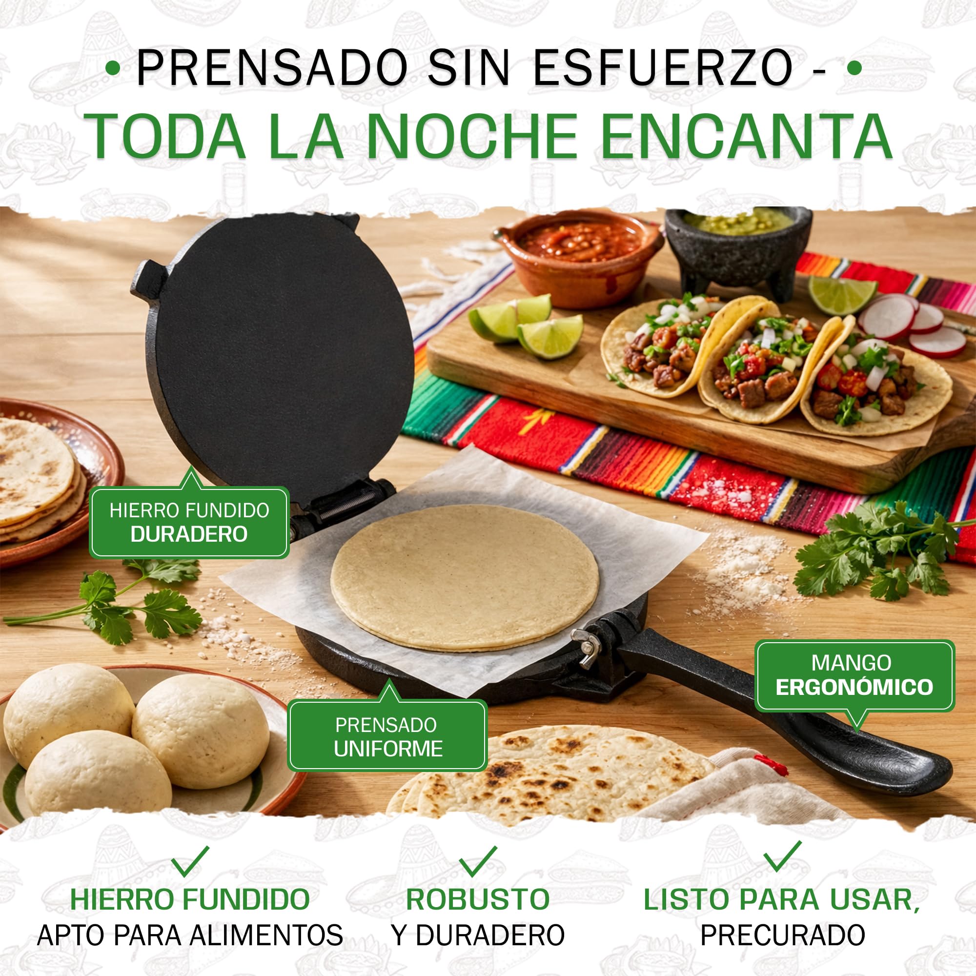 Tortillada - Prensa de tortilla de hierro fundido con recetas Ebook en francés (20 cm)
