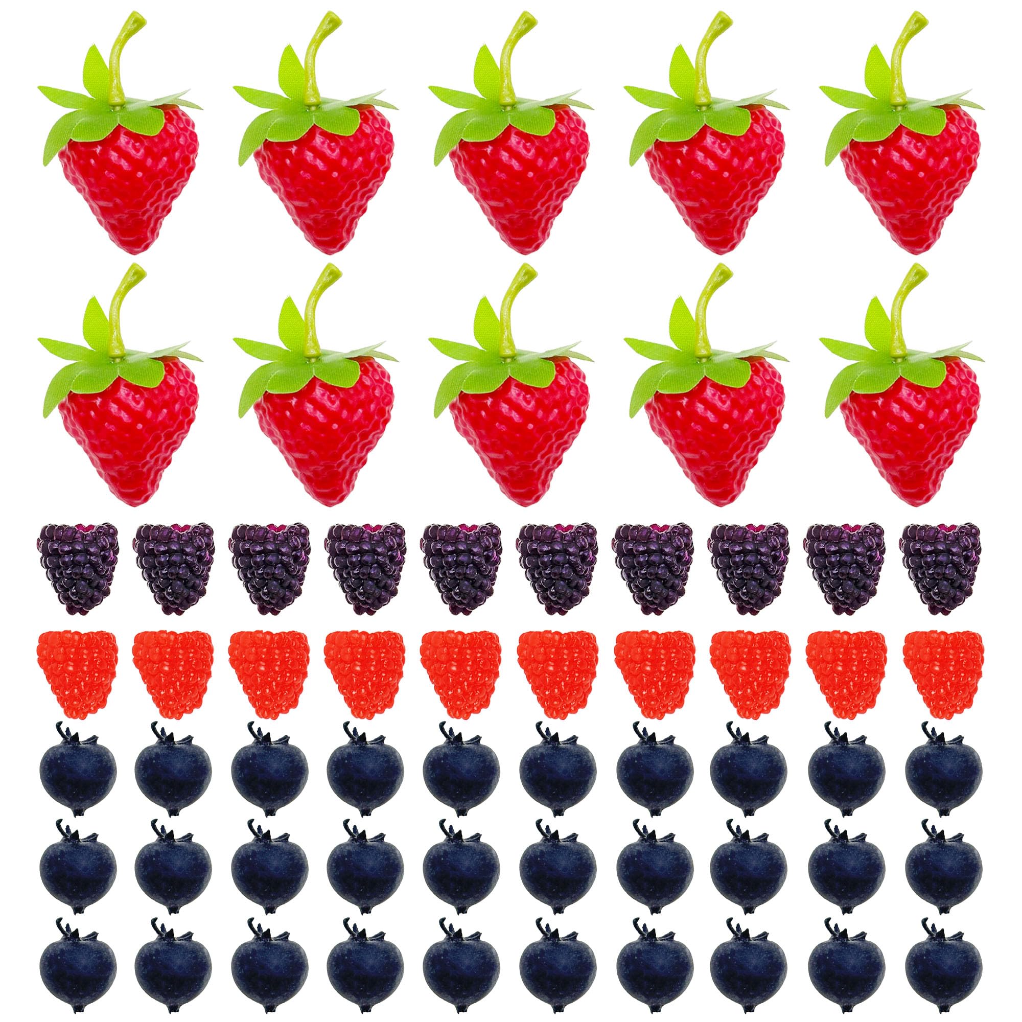 Woohome Pack of 60 Artificial Fruits, Artificial Blueberries, Artificial Strawberry Decoration, Fruit, Lifelike for Party, Festival Decoration, Photography Props