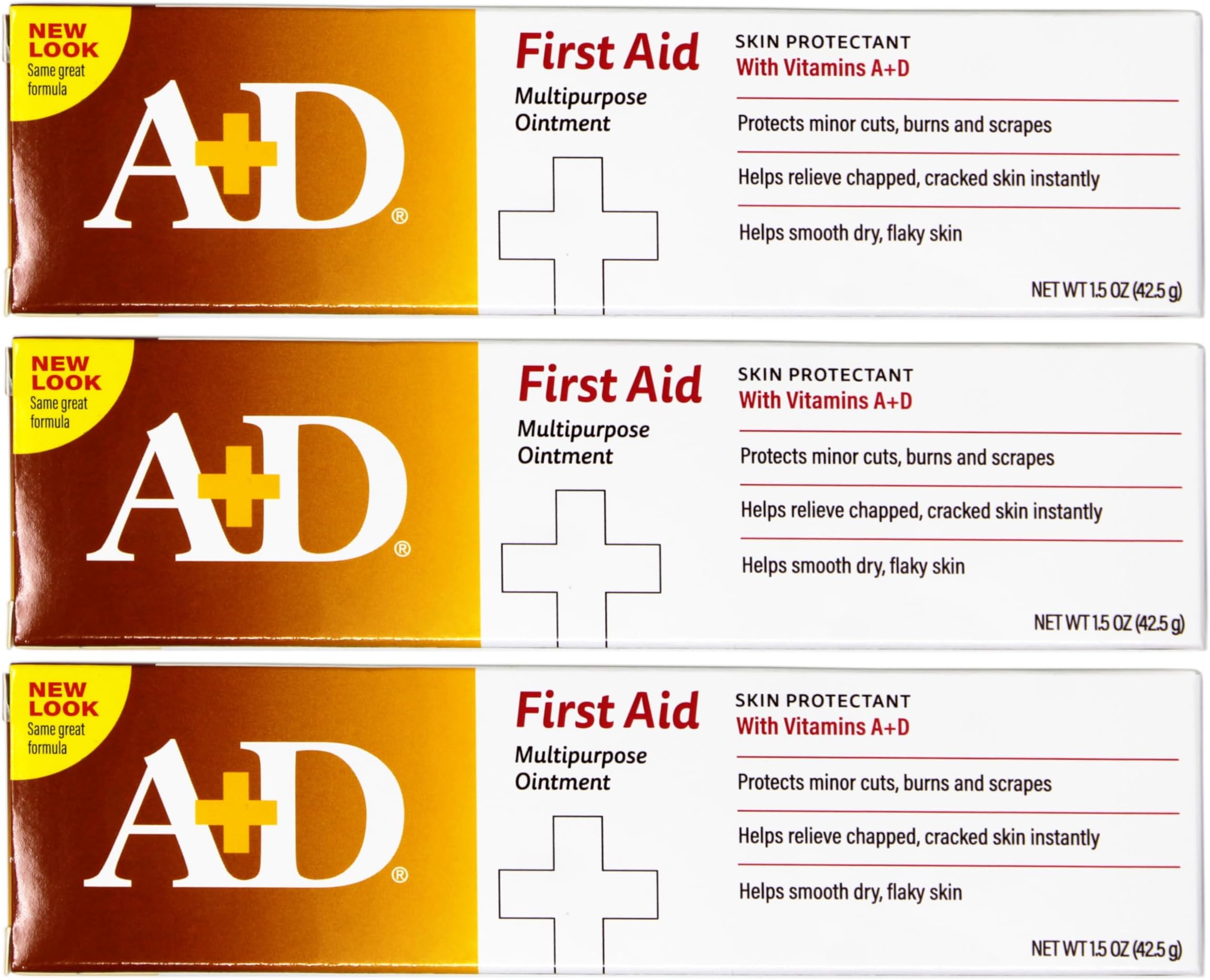 A+D First Aid Ointment, Multipurpose Dry Skin Moisturizer and Skin Protectant, 1.5 Oz (Pack of 3)