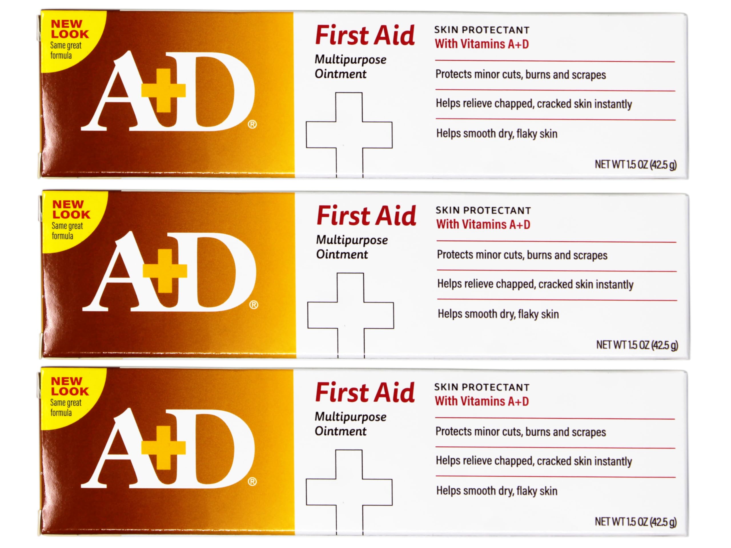 A+D First Aid Ointment, Multipurpose Dry Skin Moisturizer and Skin Protectant, 1.5 Oz (Pack of 3)