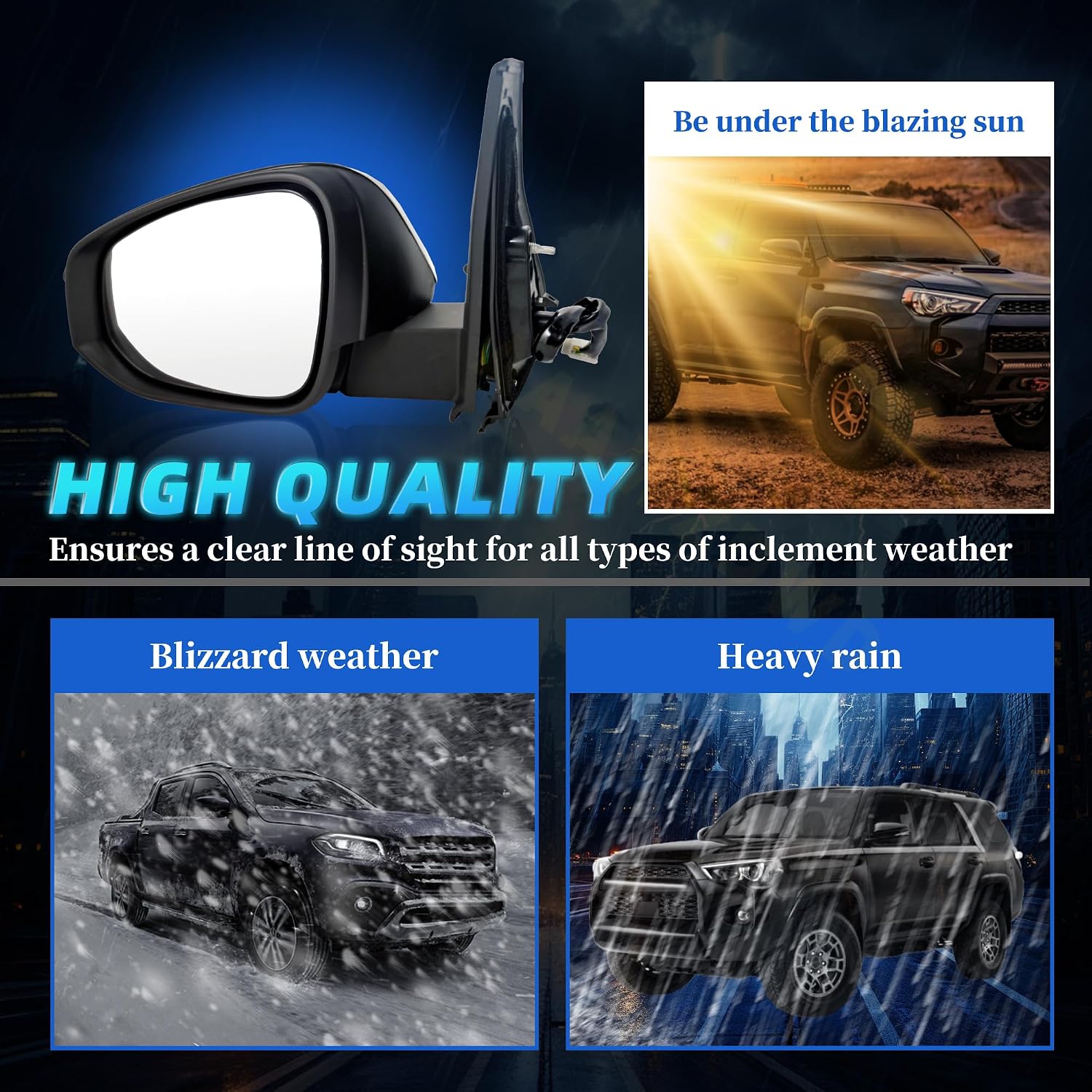 Black Left Driver Side Mirror Replacement For Toyota 4Runner 2014-2024 Manual Folding|Turn signal|Puddle Light|Heated Left Side Mirror#TO1321312(9Pins)